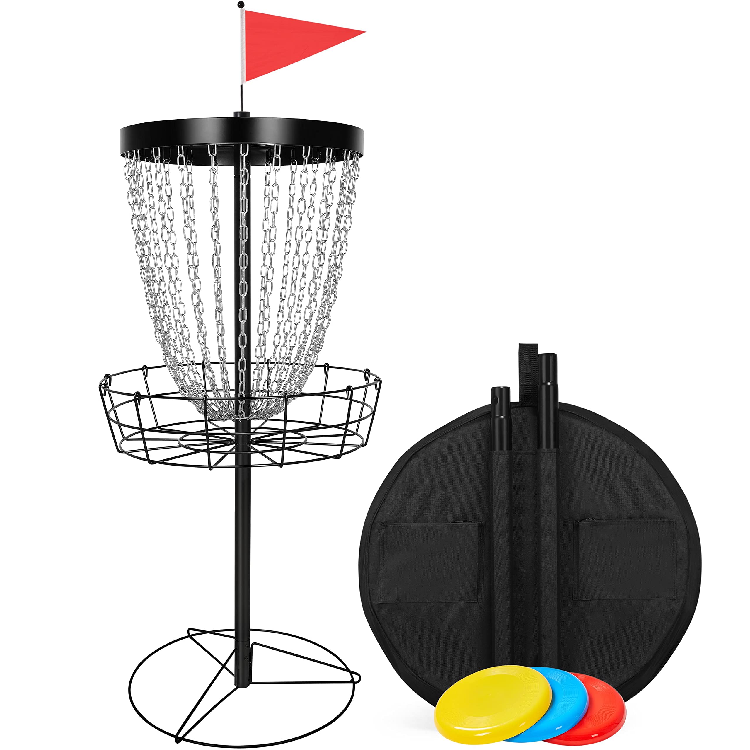 Topeakmart Portable 24-Chain Disc Golf Basket with 3 Discs - Professional Flying Disc Golf Practice Target & Steel Goal - Outdoor Sports Equipment for Backyard, Park & Training
