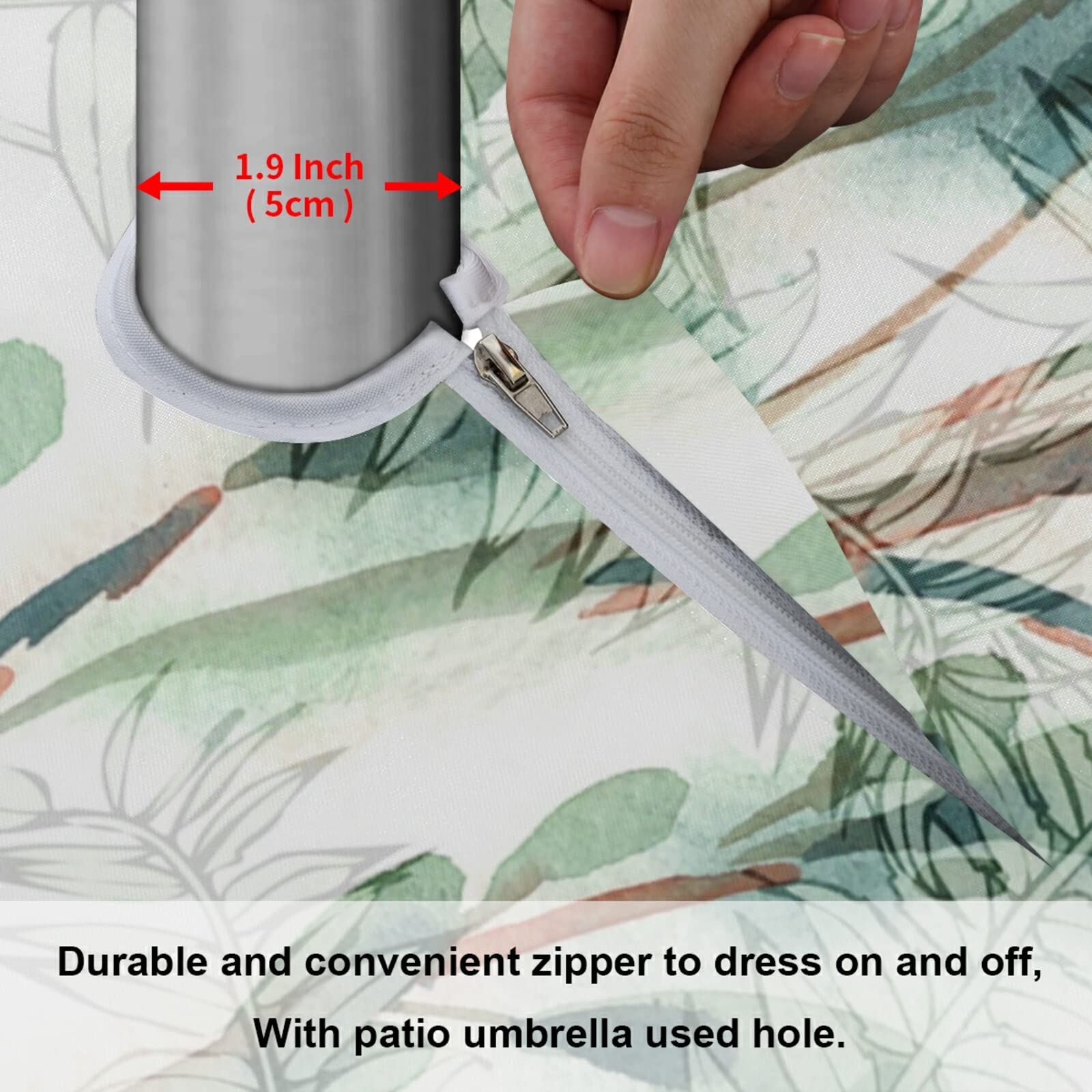 ALAZA Green Eucalyptus Leaves Round Tablecloth - 60 Inch Outdoor Table Cover with Umbrella Hole & Zipper, Durable Polyester Fabric for Backyard Picnics, Patio Decor, Garden Parties and Outdoor Dining