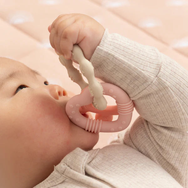 Soft Silicone Bunny Teether Rings for Babies - BPA-Free, Soothing Pink Chew Toy for Teething Infants - Perfect for On-the-Go, Playtime & Nursery Use