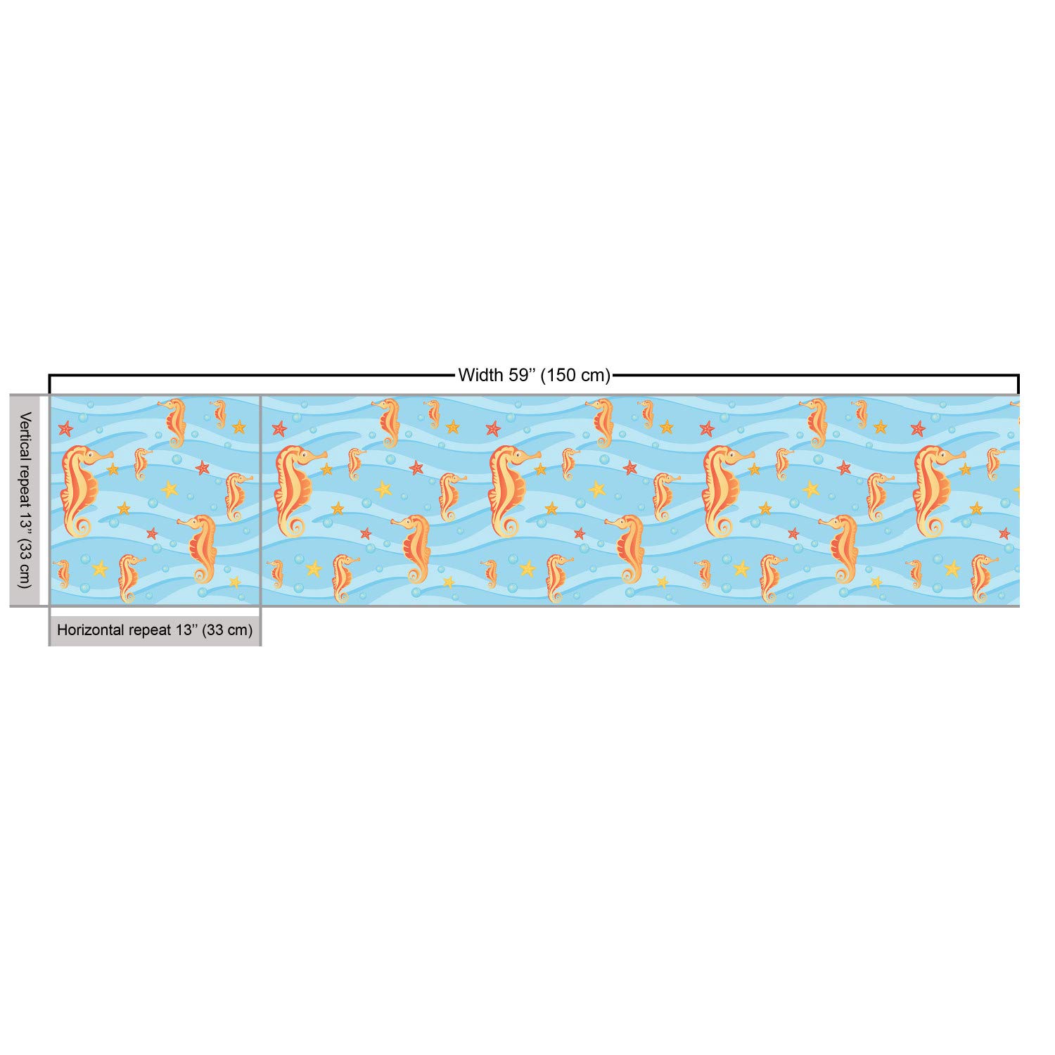 Ambesonne Animal Print Fabric by The Yard - Water Bubbles with Seahorse & Starfish in Tropical Waves, Decorative Upholstery Fabric for Sofa, Curtains & Home Decor (5 Yards, Orange Blue) - Perfect for Coastal Themed Bedrooms, Beach House Decor & DIY Craft Projects