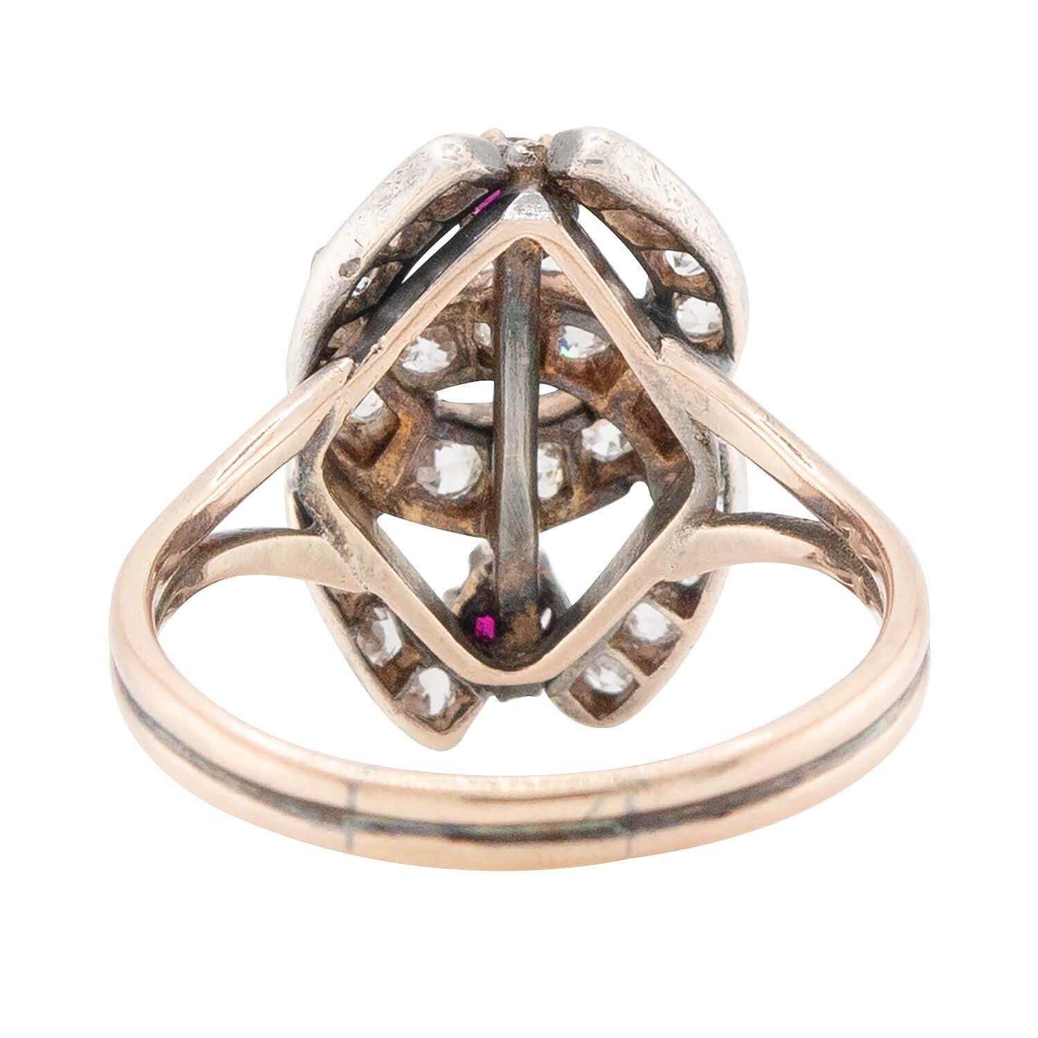 Victorian Style 14k Gold & Sterling Silver Diamond Ruby Double Horseshoe Ring - Elegant Jewelry for Women, Perfect for Weddings, Anniversaries & Special Occasions