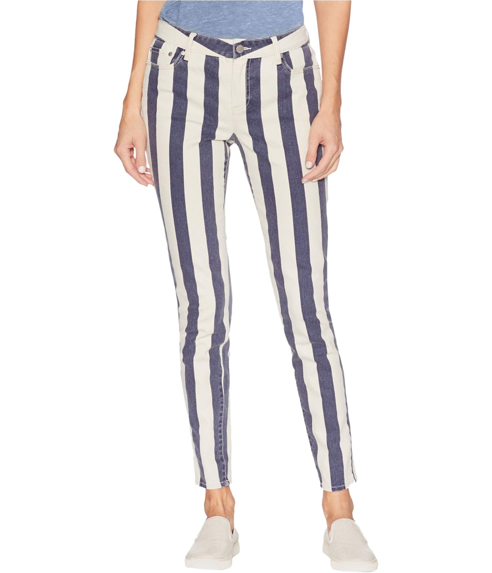 Vince Camuto Women's Striped Skinny Fit Jeans - High Waist Stretch Denim Pants for Casual Wear & Everyday Outfits