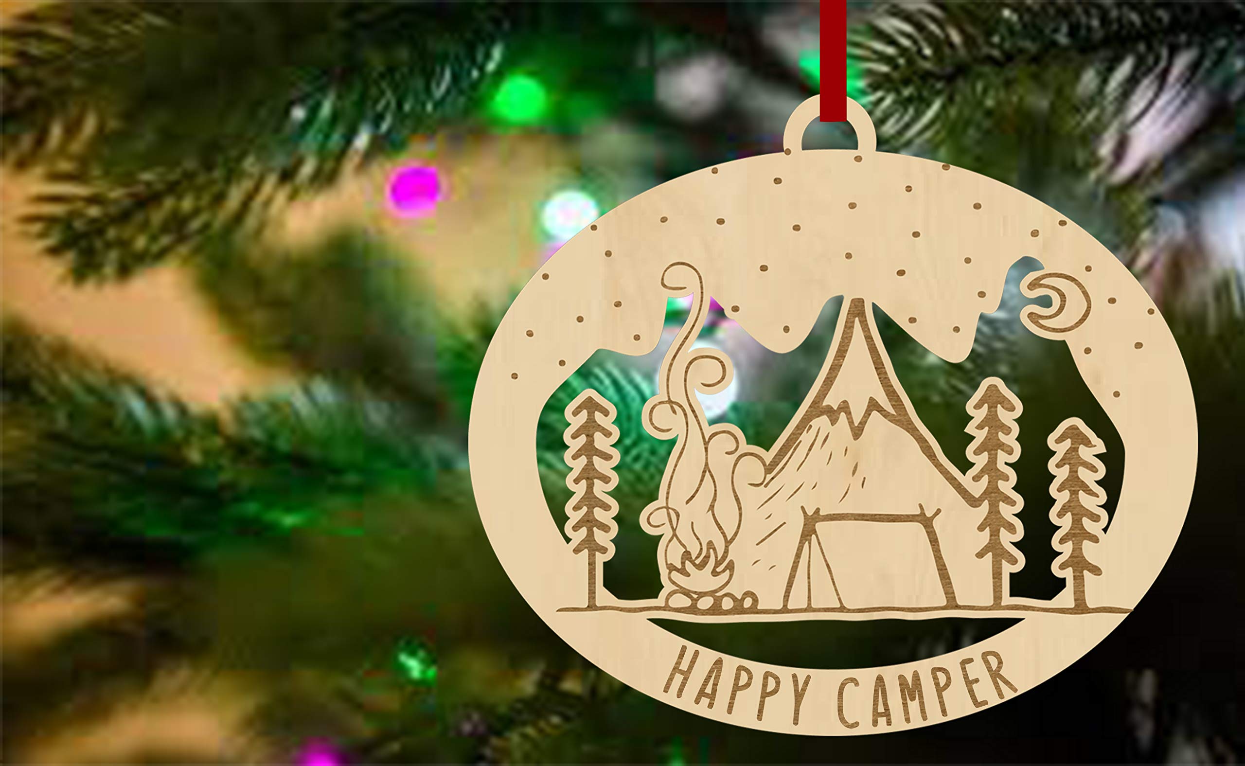 Personalized Camping Christmas Ornament - Custom Happy Camper Tent Decor for Men & Women | Unique Camping Gifts for RV, Hiking & Outdoor Enthusiasts | Perfect for Holiday Tree, Camper Van & Cabin Decorations