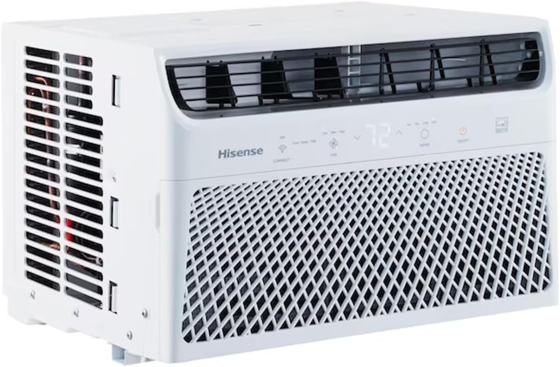 Hisense 8000 BTU Window Air Conditioner - 350 Sq Ft Cooling, Wi-Fi Enabled, 3-in-1 Function (Cool/Fan/Dehumidify), 4-Way Air Direction, Quiet 49dB, Remote & App Control - Perfect for Bedrooms, Living Rooms & Small Offices (Renewed)