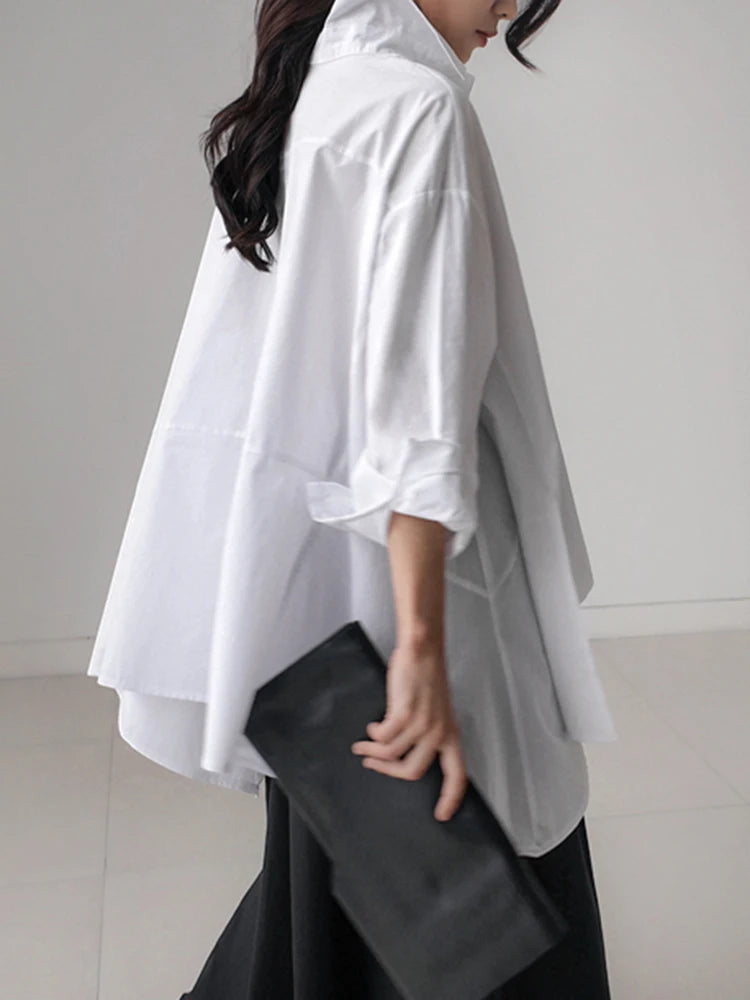 Batwing Sleeve Casual Shirt for Women - Long Sleeve Blouse with Big Pockets, Korean Fashion Tops for Summer | Perfect for Office Wear, Date Night & Casual Outfits