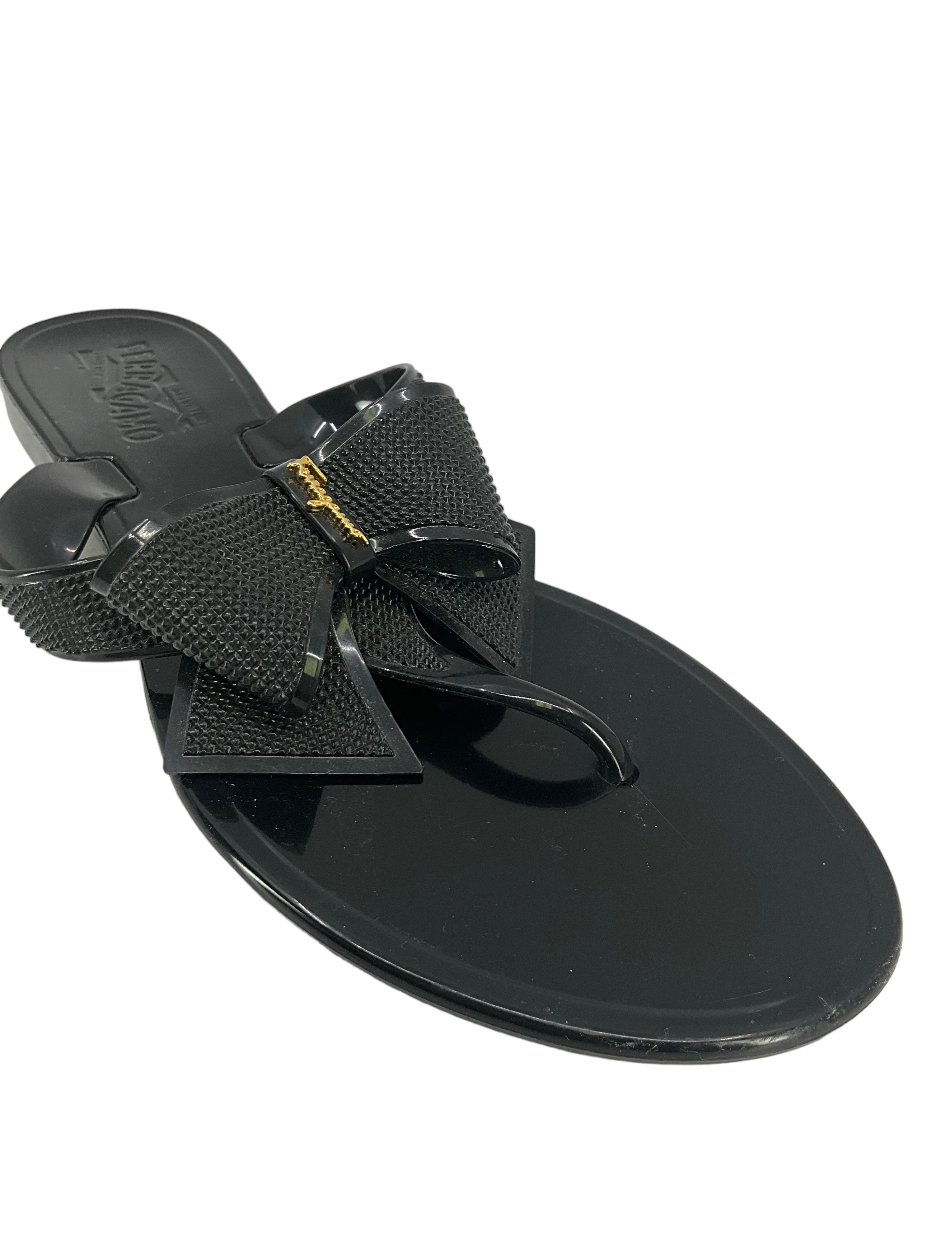 Salvatore Ferragamo Jelly T-Strap Logo Sandals for Women | Size 8 US | Comfortable Summer Beach Sandals for Casual Wear & Vacation Outfits
