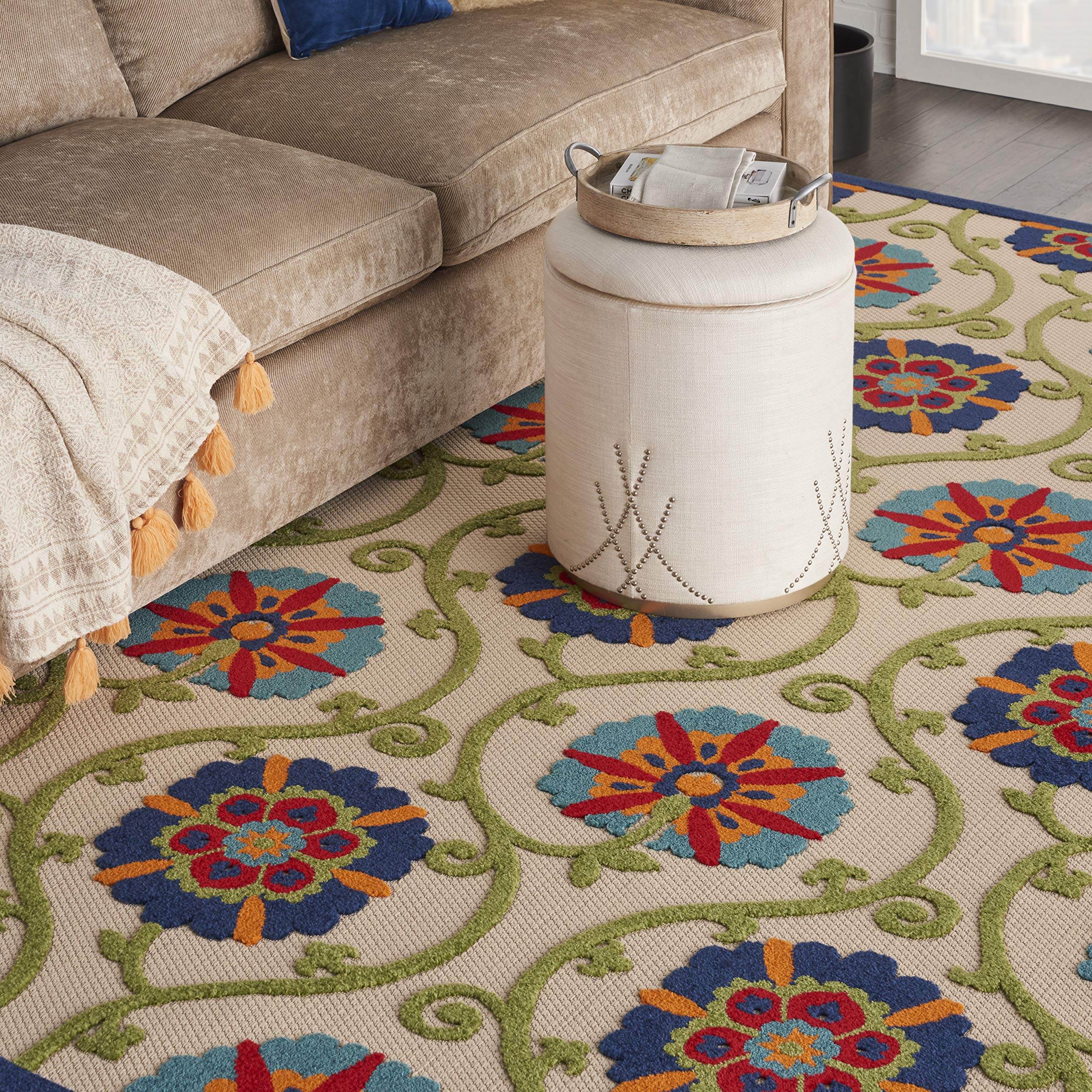 Nourison Aloha Indoor-Outdoor 7' x 10' Area Rug - Blue & Multicolor Design, Easy to Clean, Non-Shedding | Perfect for Bedroom, Living Room, Dining Room, Deck, Backyard & Patio (7x10)