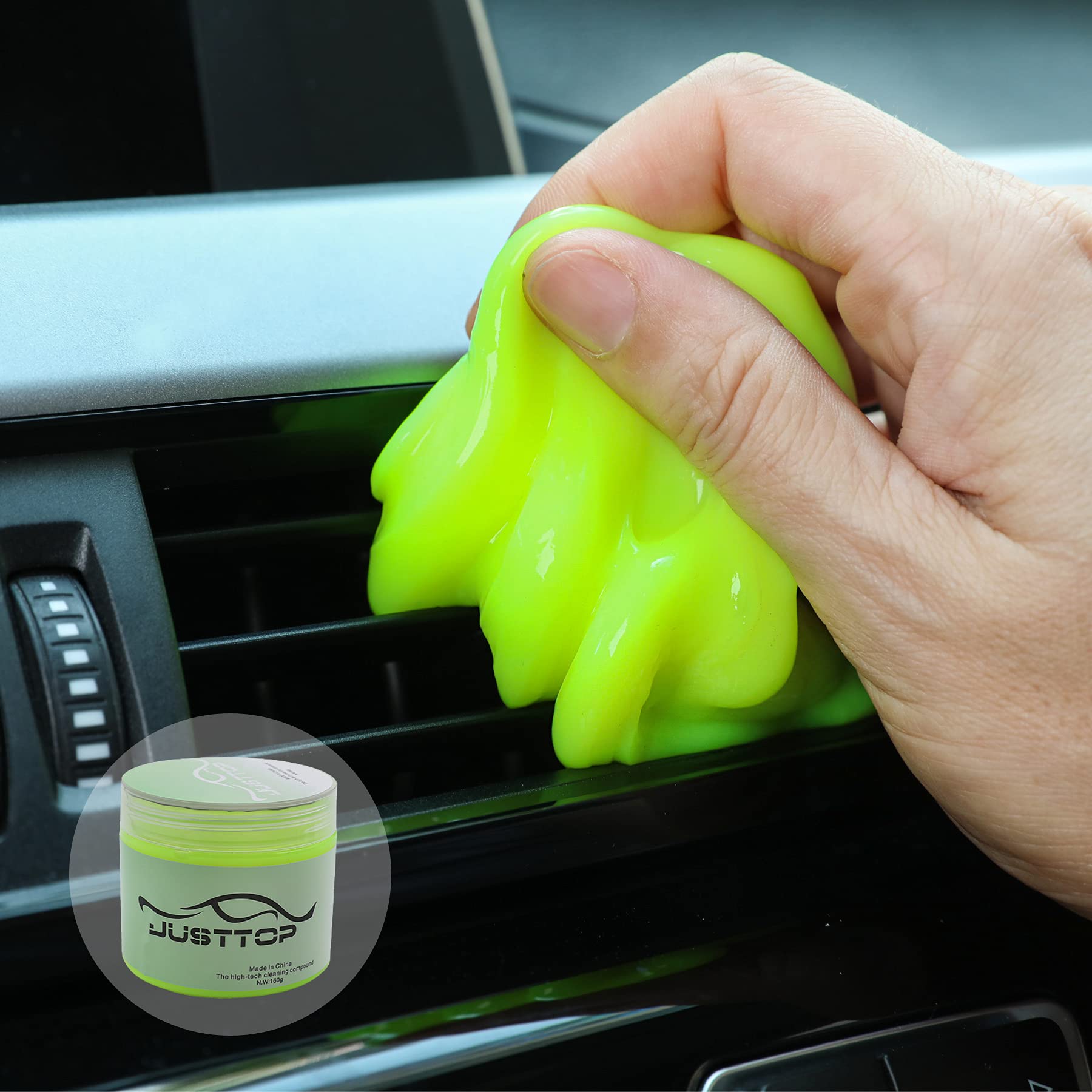 JUSTTOP Universal Cleaning Gel for Car & Laptop - Premium Detailing Putty Gel for Car Interior, Keyboard, Electronics - Sticky Dirt Remover for Hard-to-Reach Areas (Yellow) - Perfect for Car Detailing, PC Maintenance & Household Cleaning