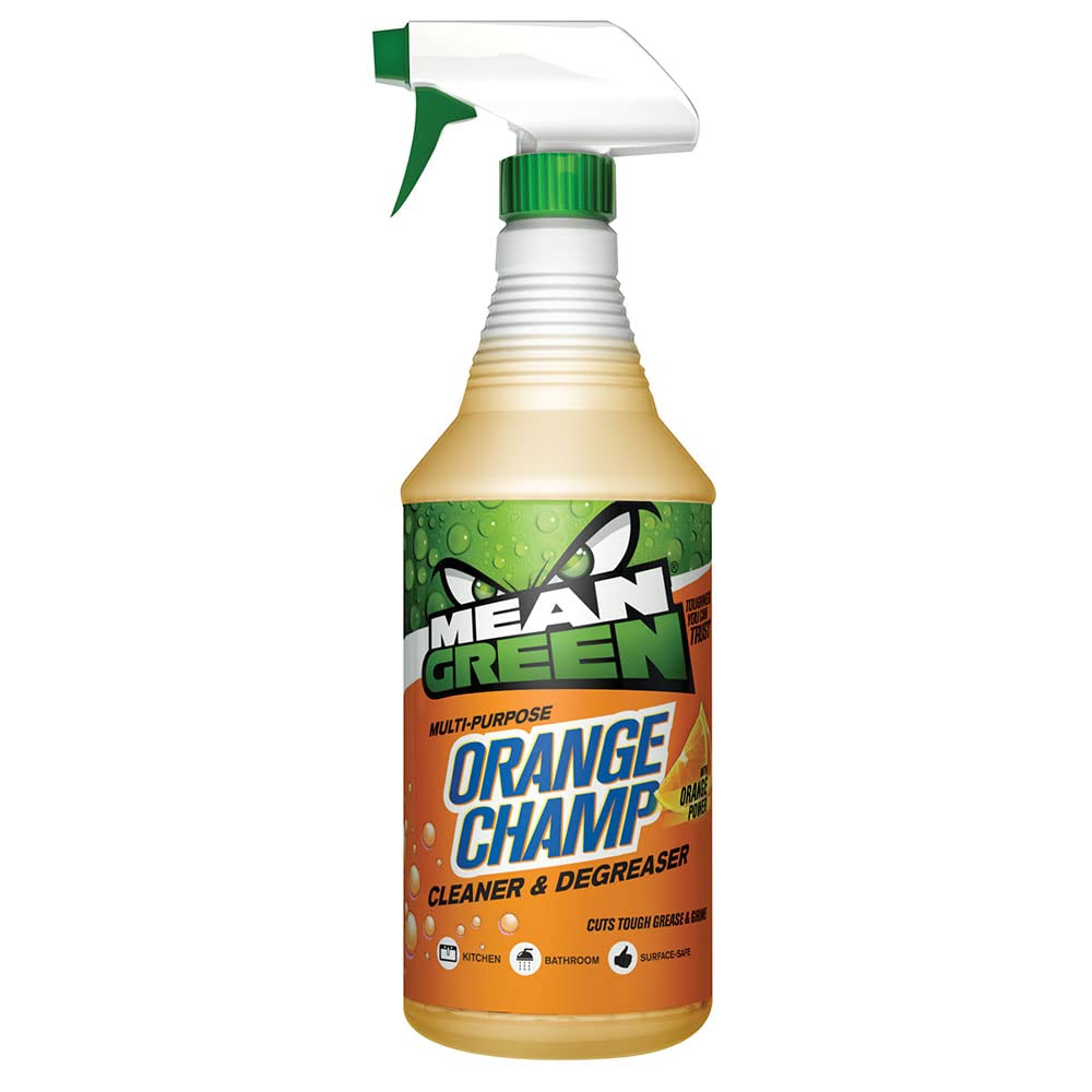 4 Pack - C R Brands Inc. Mean Green Orange Champ Cleaner & Degreaser 32oz - Heavy Duty Multi-Surface Cleaner for Kitchen, Bathroom, Garage & Outdoor Use - Removes Grease, Grime & Stains Effectively