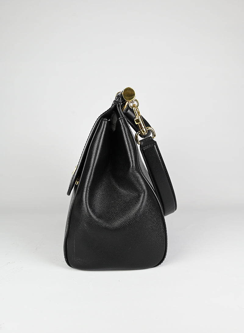 Dolce & Gabbana Sicily Leather Handbag - Black Genuine Leather Women's Purse for Work, Travel & Evening Events