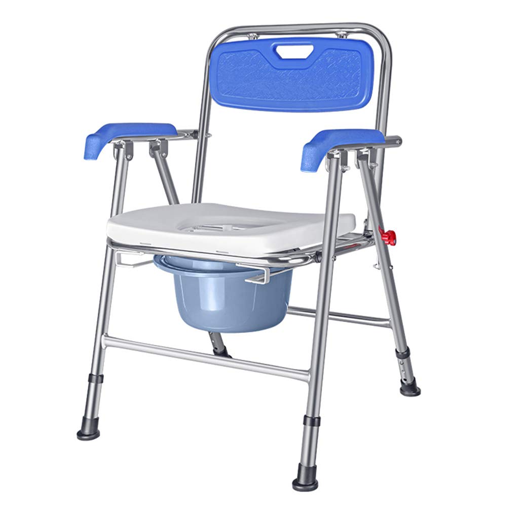 Portable Folding Commode Chair with Bucket & Lid - Adjustable Height Shower Toilet Seat for Elderly & Adults - Non-Slip Leg Pads & Safety Frame - Ideal for Home Care, Bathroom & Travel Use