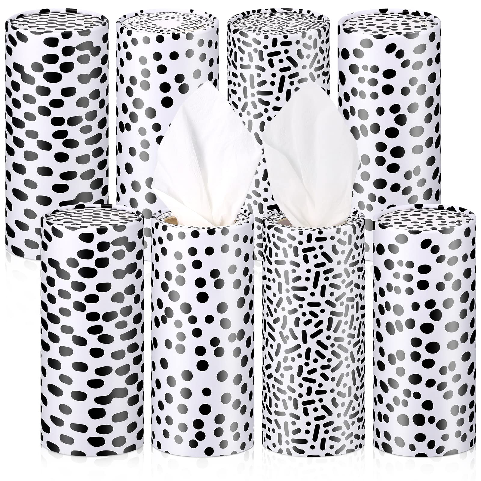 8 Pack Round Car Tissue Holder - Bulk Cylinder Car Tissues for Cup Holder - Travel Tissue Box Container - Perfect for Road Trips, Commuting & Office Use (Abstract Design)