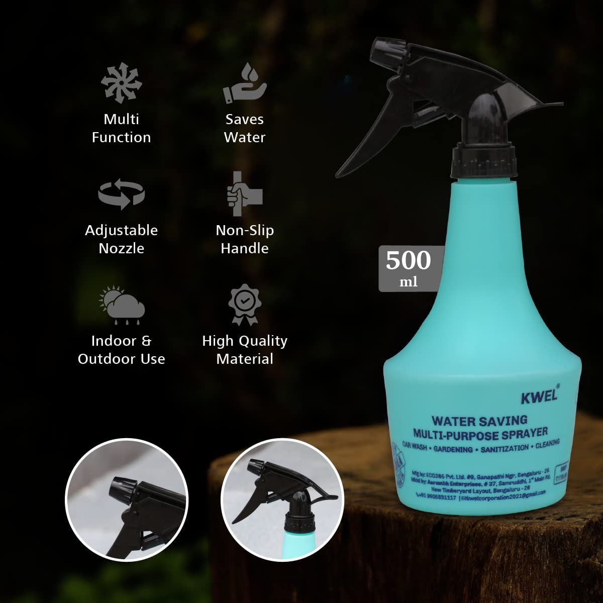 KWEL 500ml Trigger Spray Bottle - Unbreakable Plastic Multipurpose Cleaning & Sanitizing Sprayer (Blue, Pack of 3) | Perfect for Home Cleaning, Gardening, Car Detailing & Pet Care