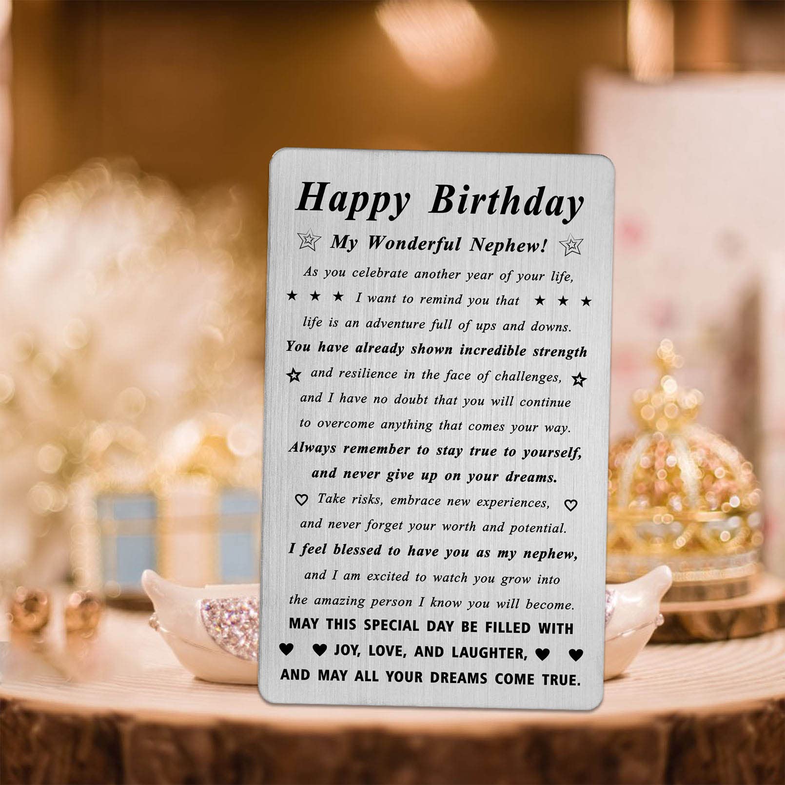 Personalized Metal Engraved Birthday Card for Nephew - Unique Nephew Birthday Gift Ideas - Perfect for Birthday Celebrations & Special Occasions
