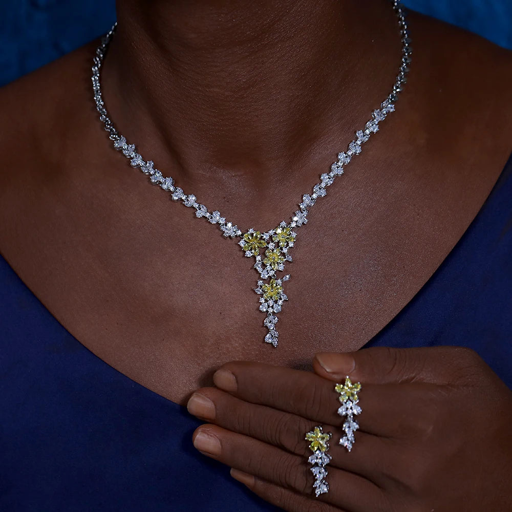 Elegant Cubic Zirconia Flower Necklace Set - Perfect for Weddings, Bridesmaid Gifts & Special Occasions | Ideal for Bridal Shower, Anniversary & Formal Events