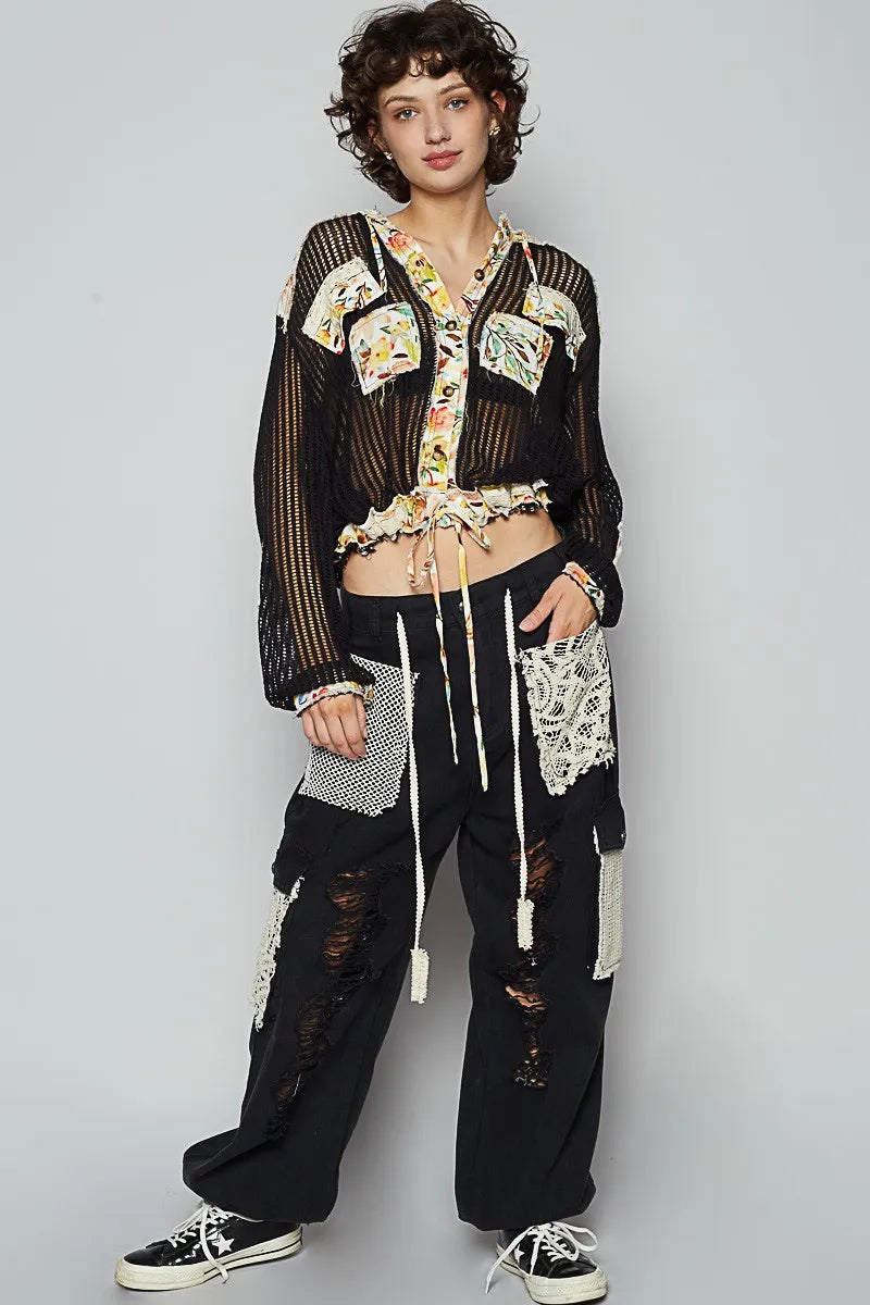 Boho Crochet Hoodie Jacket - Patchwork Beach Cover Up for Women, Lightweight Summer Cardigan, Perfect for Beach Outings, Music Festivals & Casual Wear