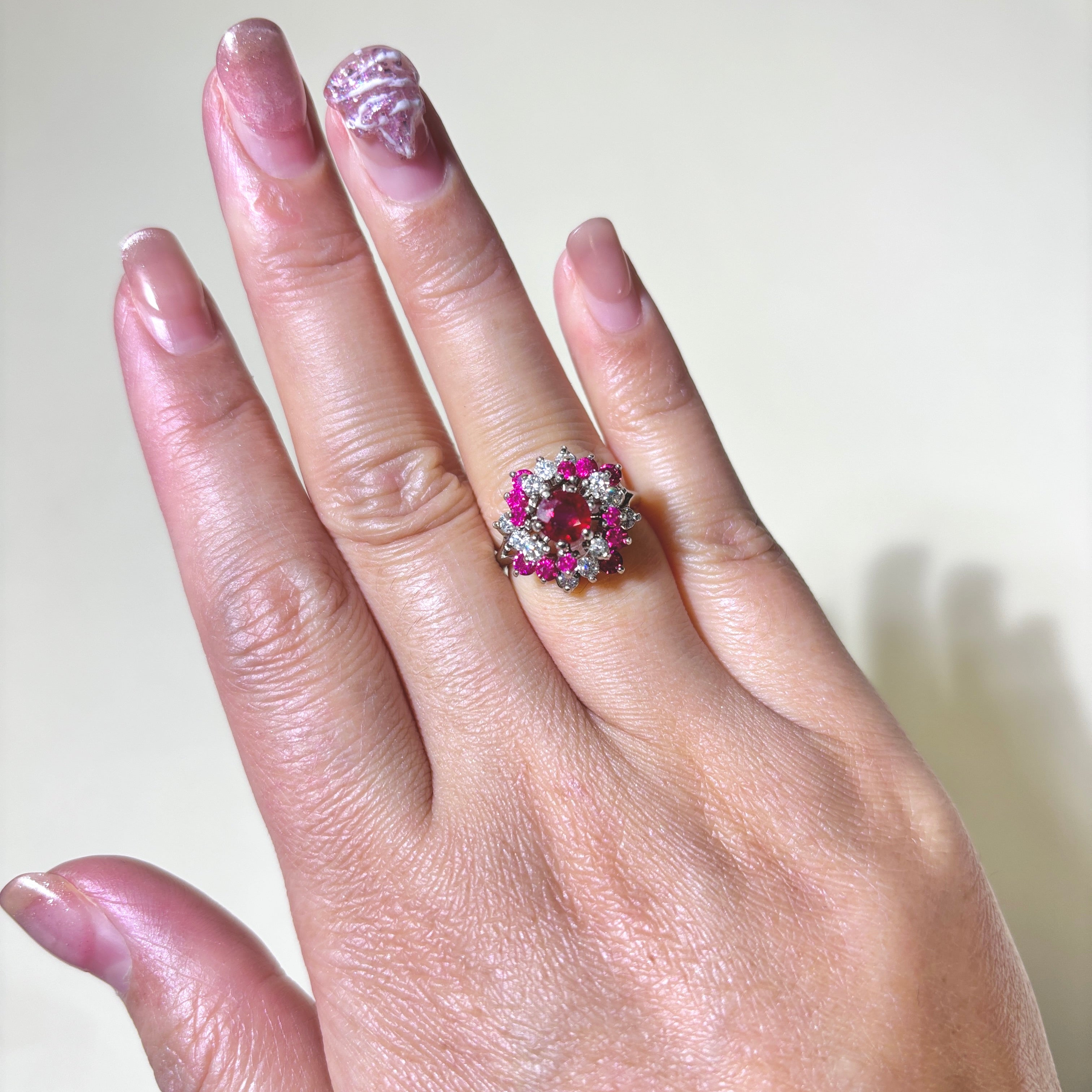 10K Gold Synthetic Ruby & Diamond Cluster Cocktail Ring - 1.25ctw (0.44ctw Diamonds) - Size 5 - Elegant Evening Wear & Special Occasion Jewelry Gift for Women