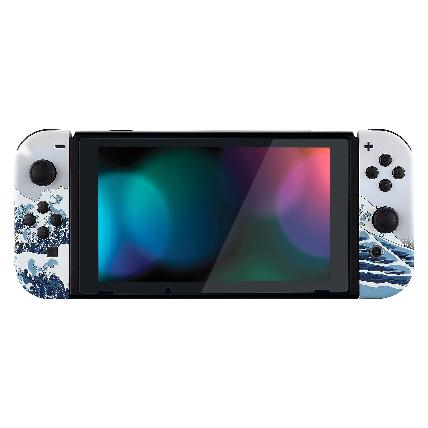 eXtremeRate Soft Touch Grip The Great Wave Back Plate for Nintendo Switch - DIY Replacement Shell with Full Button Set - Upgrade Your Joycon Controller Housing - Perfect for Gaming, Travel & Home Entertainment
