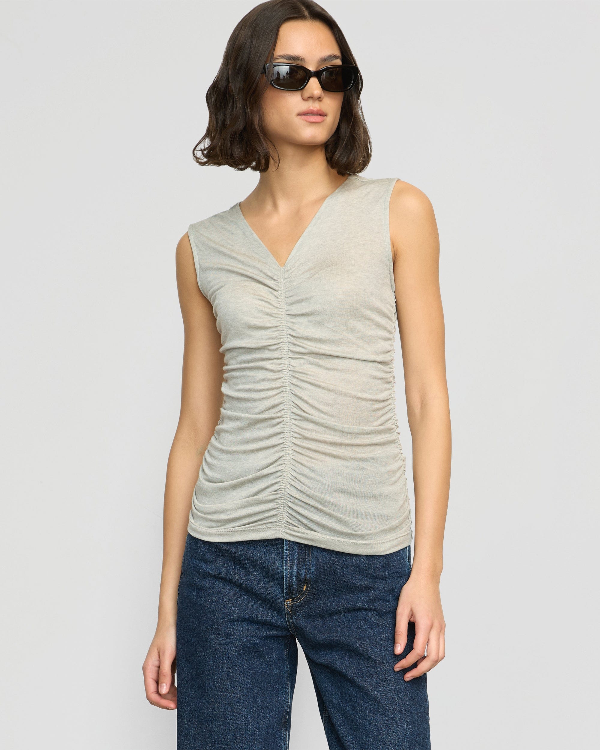 Saleha Women's Ruched Front Sleeveless Tank Top - Sexy Fitted Cami for Summer, Night Out, and Casual Wear