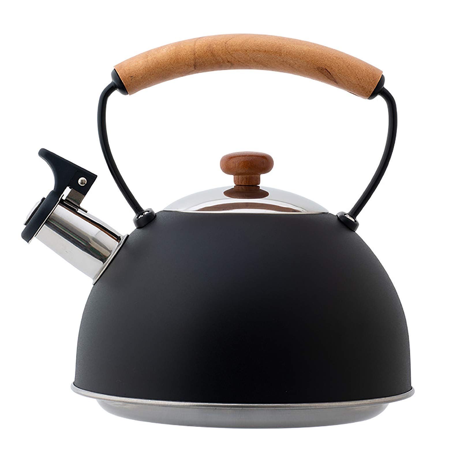2.5L Stainless Steel Whistling Tea Kettle - Stovetop Safe with Wooden Handle, Anti-Hot & Rust-Proof - Perfect for Home Kitchen, Camping & Office Tea Brewing (Black)