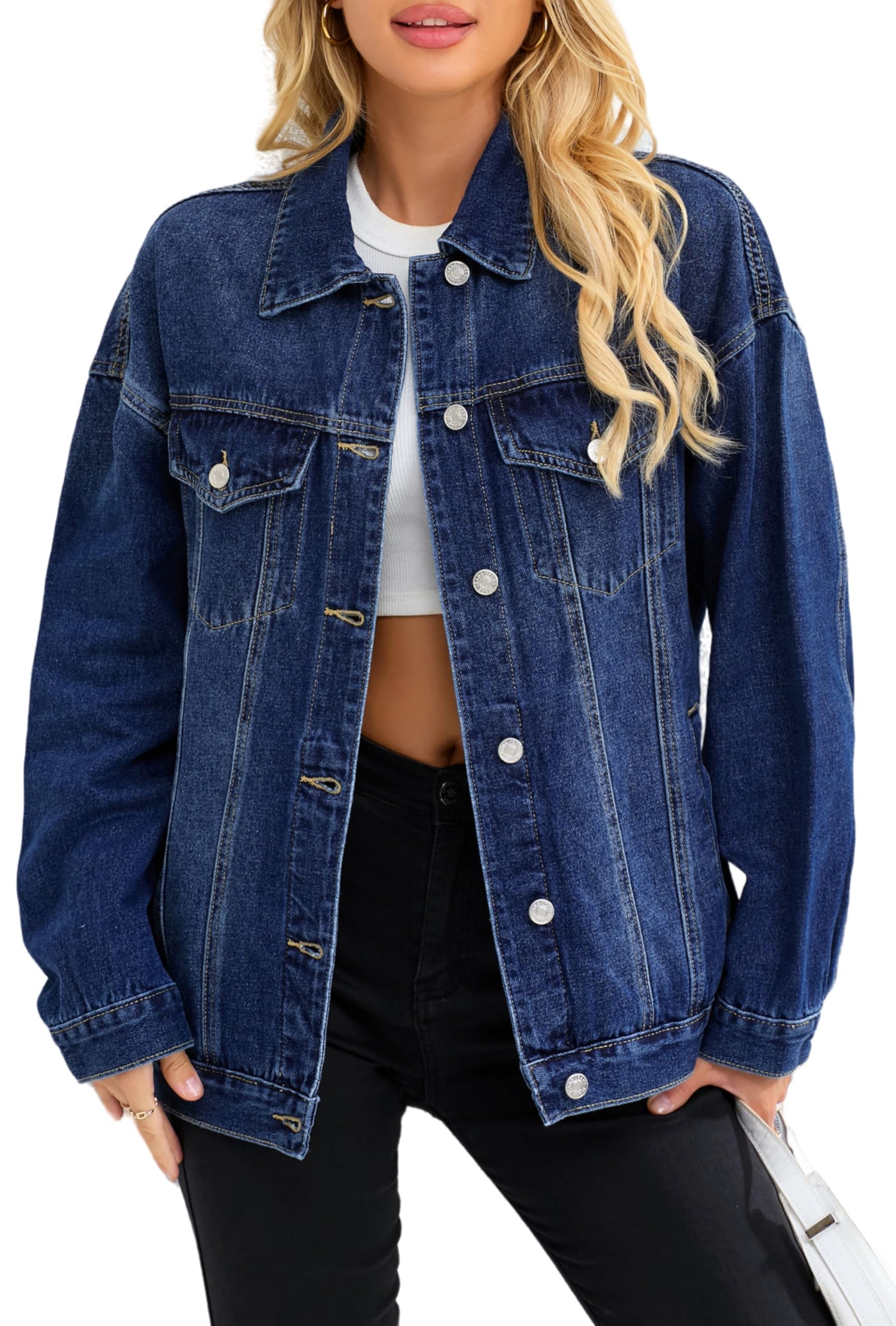 Trendy Oversized Denim Jacket for Women - Loose Long Boyfriend Style Jean Coat | Perfect for Casual Outfits, Layering & Streetwear Fashion