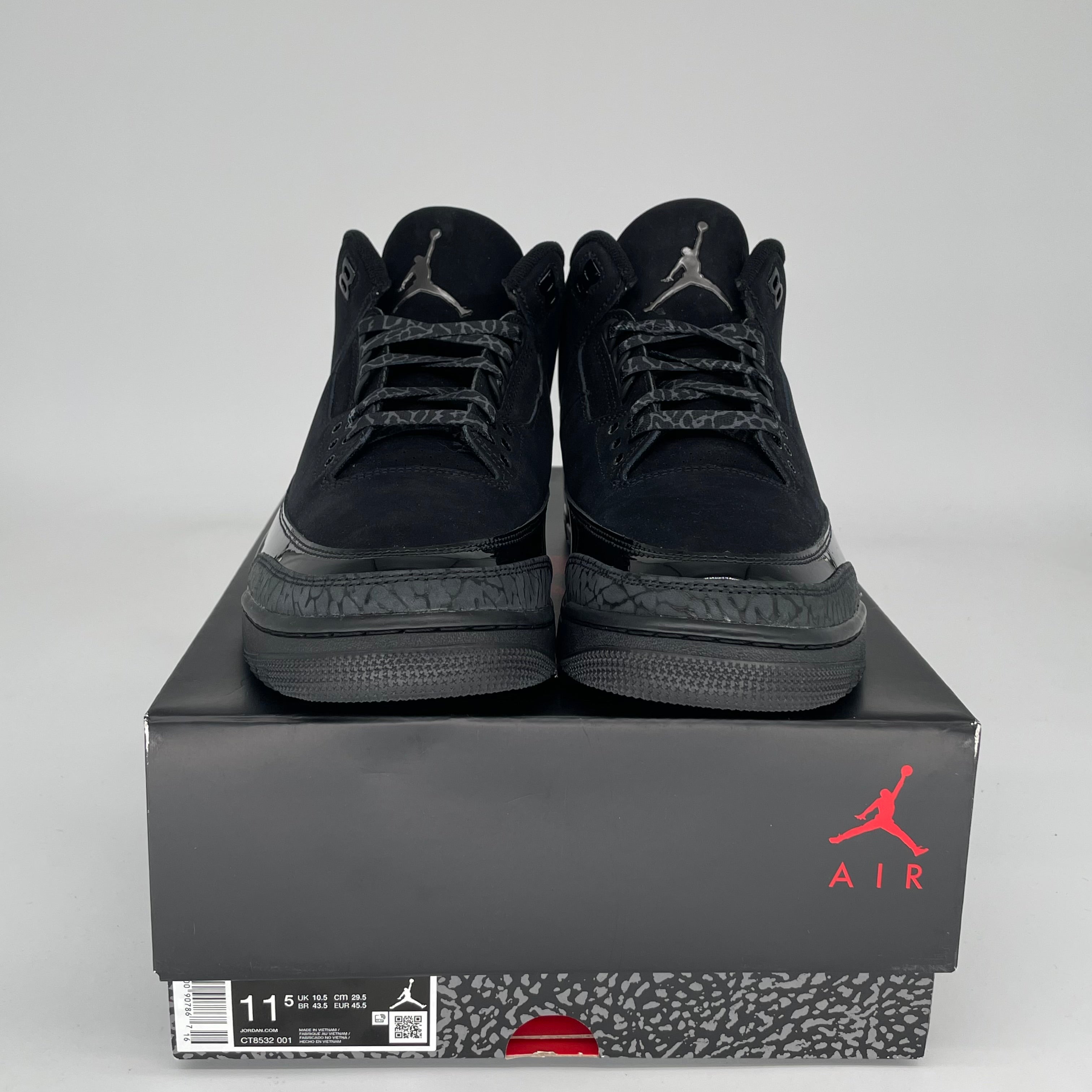 AIR JORDAN 3 Retro 'Black Cat' Men's Basketball Shoes Size 11.5 - Style CT8532-001 | Perfect for Streetwear & Sneaker Collectors