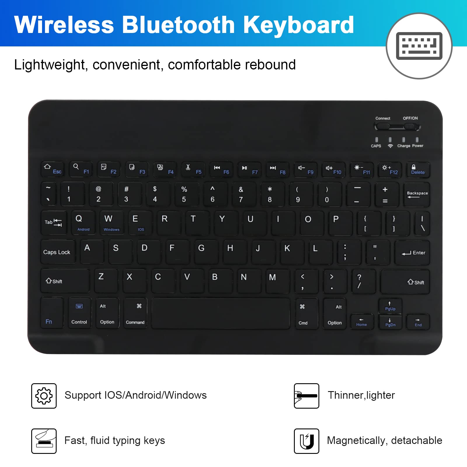 Wireless Keyboard Case for iPad 10.2/10.5 inch (9th/8th/7th Gen, Air 3, Pro 2017) with Pencil Holder - Slim Protective Cover for Typing, Work & Study - Perfect for Office, School & Travel Use