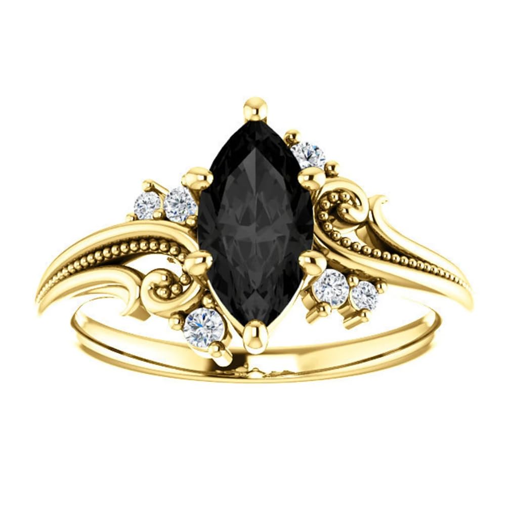 1CT-3CT Marquise Cut Black Diamond Engagement Ring - Solitaire Milgrain Black Onyx Anniversary Ring for Women - 925 Silver/10K/14K/18K Gold (Yellow, White, Rose) - Perfect for Proposals, Weddings & Romantic Gifts