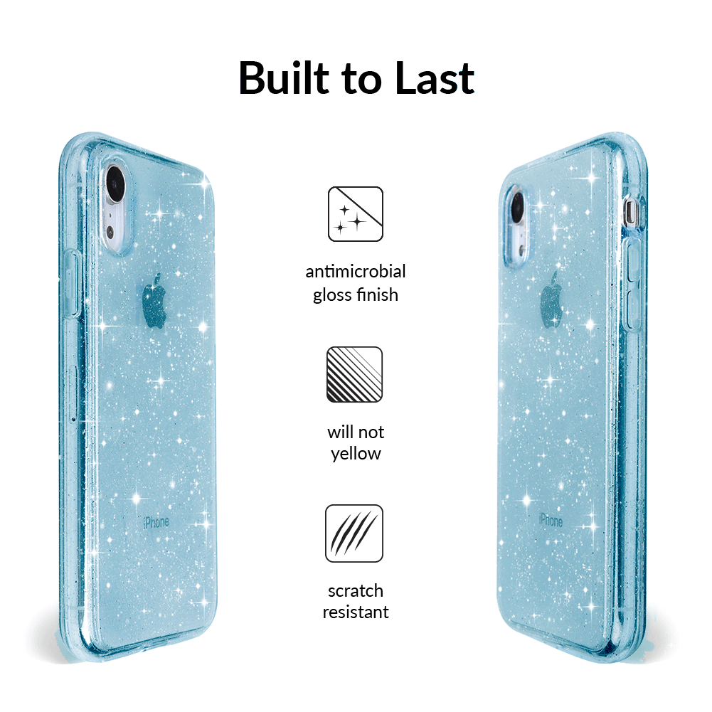 Blue Stardust Glitter iPhone Case - Shatterproof Protective Cover for iPhone 13/14/15 Pro Max - Sparkly Glitter Phone Case for Women Girls - Perfect for Parties, Travel & Everyday Use