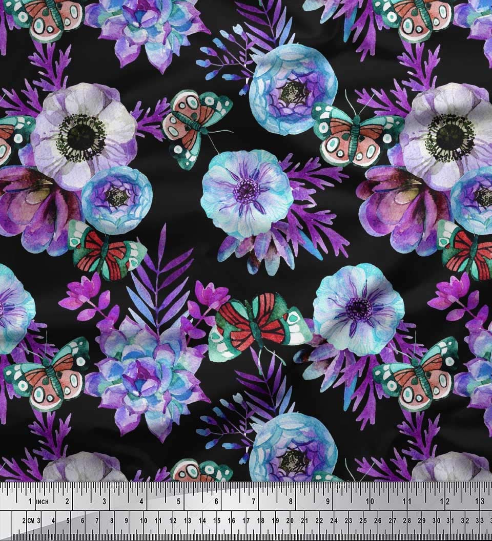 Soimoi 100% Cotton Poplin Fabric by The Yard - 42 Inch Wide - Purple Leaves & Anemone Floral Print - Premium Dressmaking Material for DIY Fashion, Quilting & Home Decor Projects