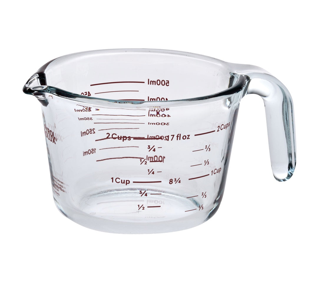 Pyrolux 500ml/2 Cup Glass Measuring Jug - Precise Liquid Measuring for Baking, Cooking & Mixing Drinks - Heat Resistant & Easy to Read Markings