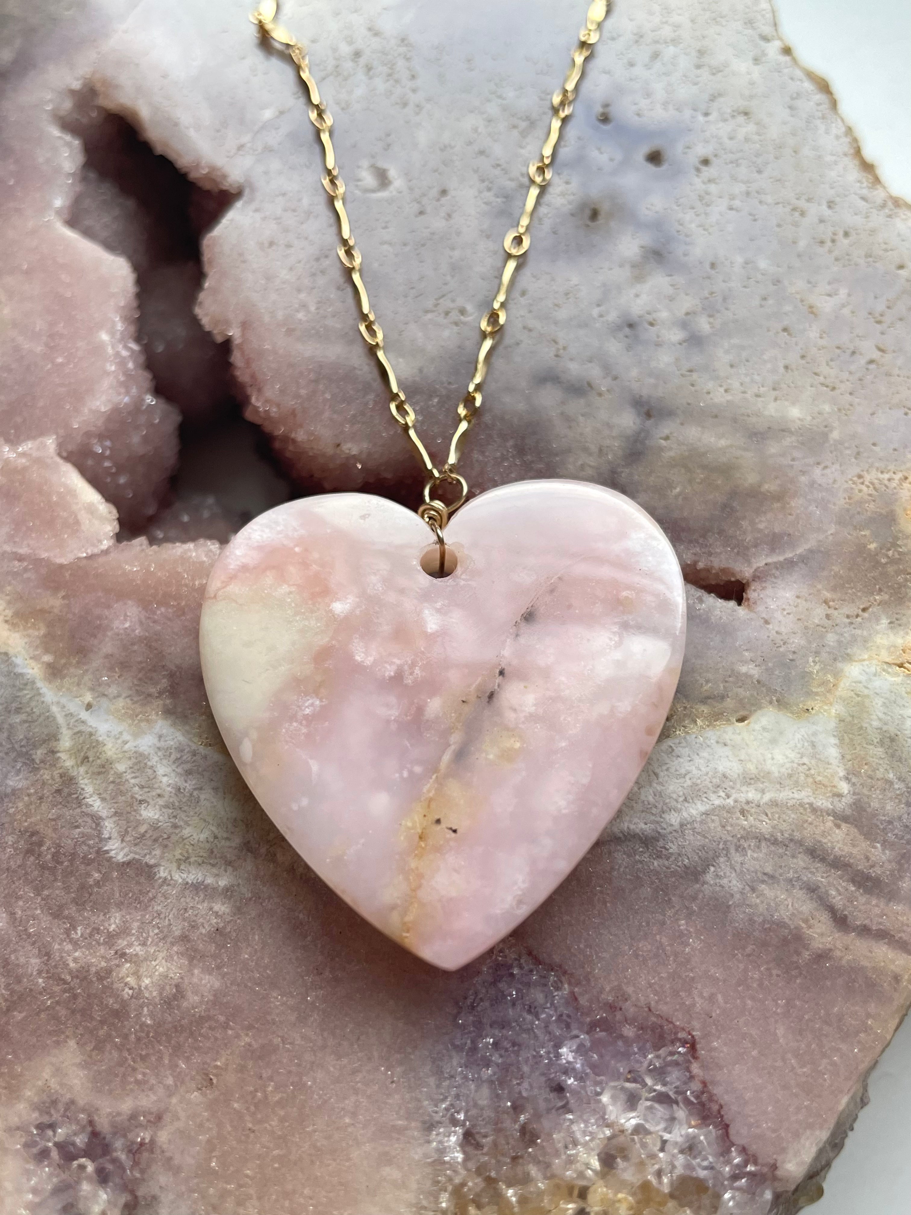 Pink Opal Heart Pendant Necklace for Women - Genuine Gemstone Jewelry Gift for Valentine's Day, Anniversary & Everyday Elegance