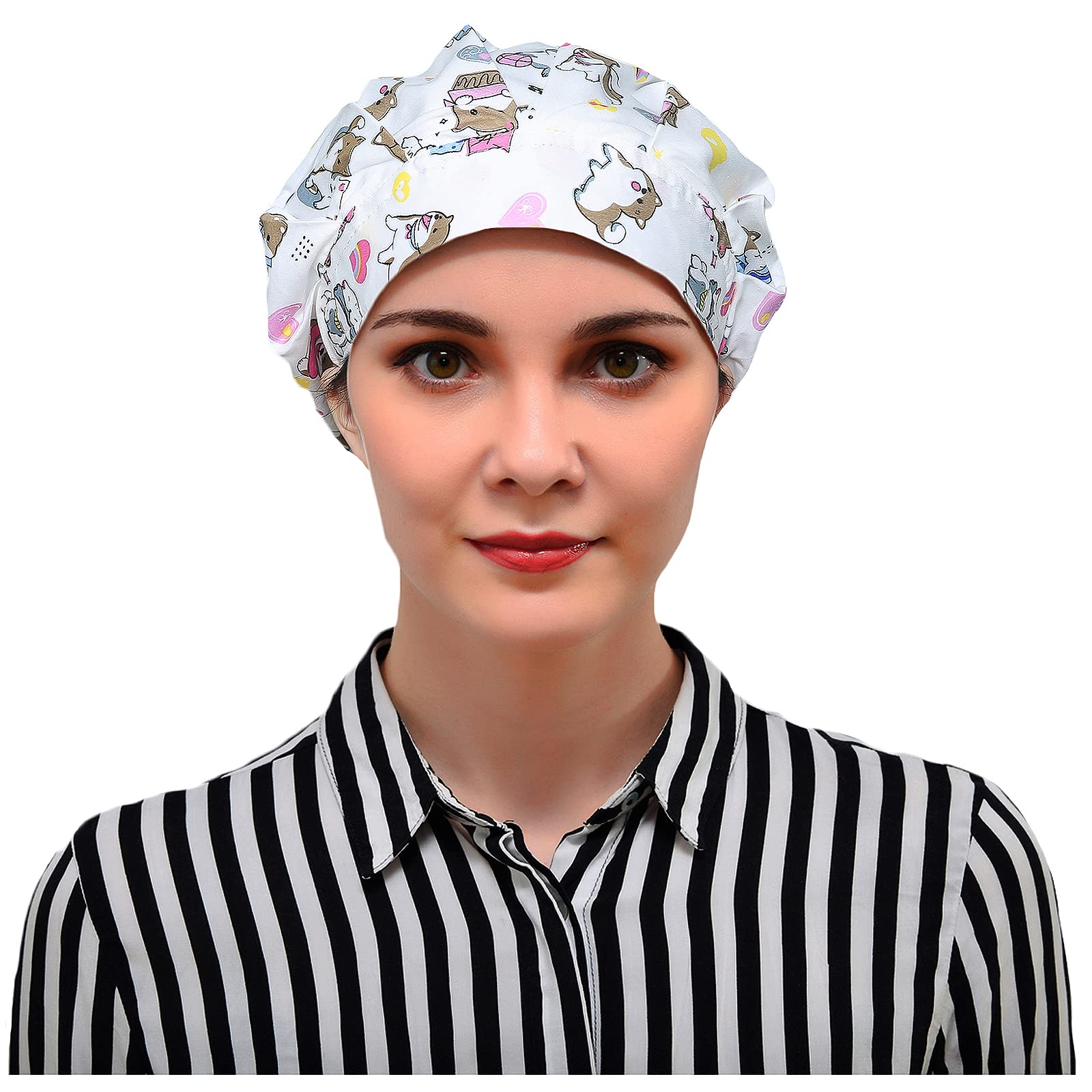 DREYOLIFE 3-Pack Cotton Bouffant Hats with Sweatband - Breathable & Comfortable Hair Caps for Nurses, Chefs, and Salon Professionals - Perfect for Medical, Food Service, and Beauty Industry Use