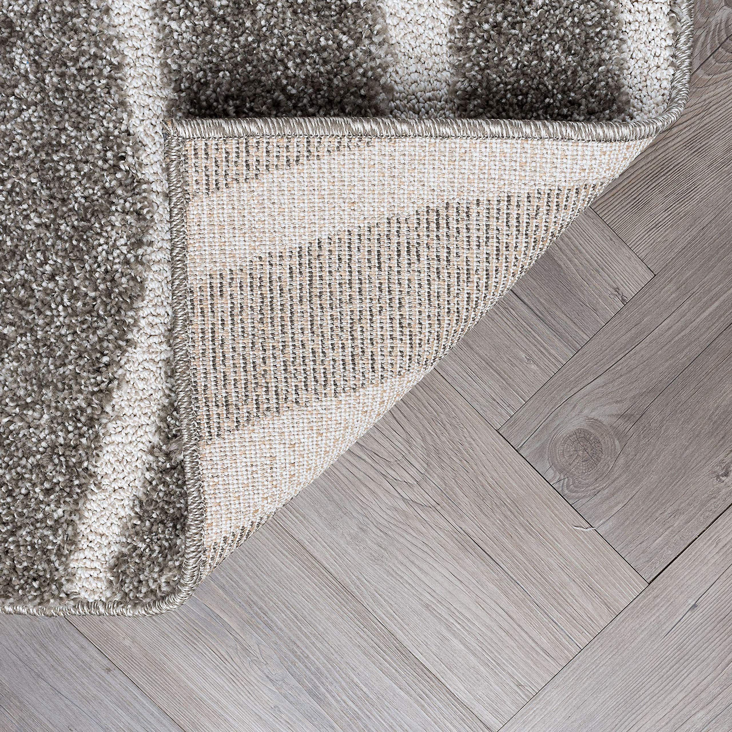 Premium 7ft Shag Square Area Rug - Soft Plush Gray Stripe Carpet for Living Room, Bedroom & Dining Room | Cozy Home Decor & Floor Protection