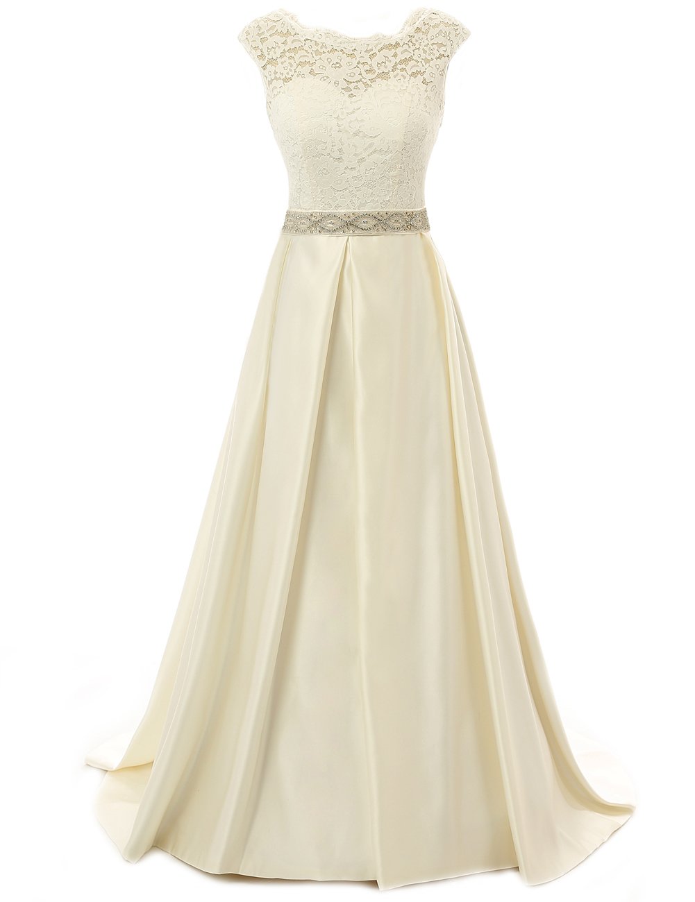 Elegant Lace Backless A-Line Wedding Dress with Crystal Sash – Perfect for Bridal Ceremony, Vow Renewal & Romantic Photoshoots