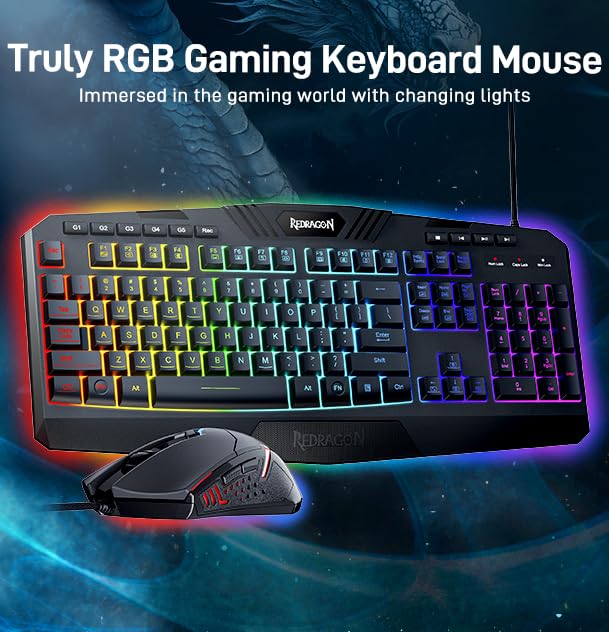 Redragon S101 RGB Backlit Gaming Keyboard and Mouse Combo - Programmable Macro Keys, Software Control - Perfect for PC Gaming, Office Work, and Streaming Setup