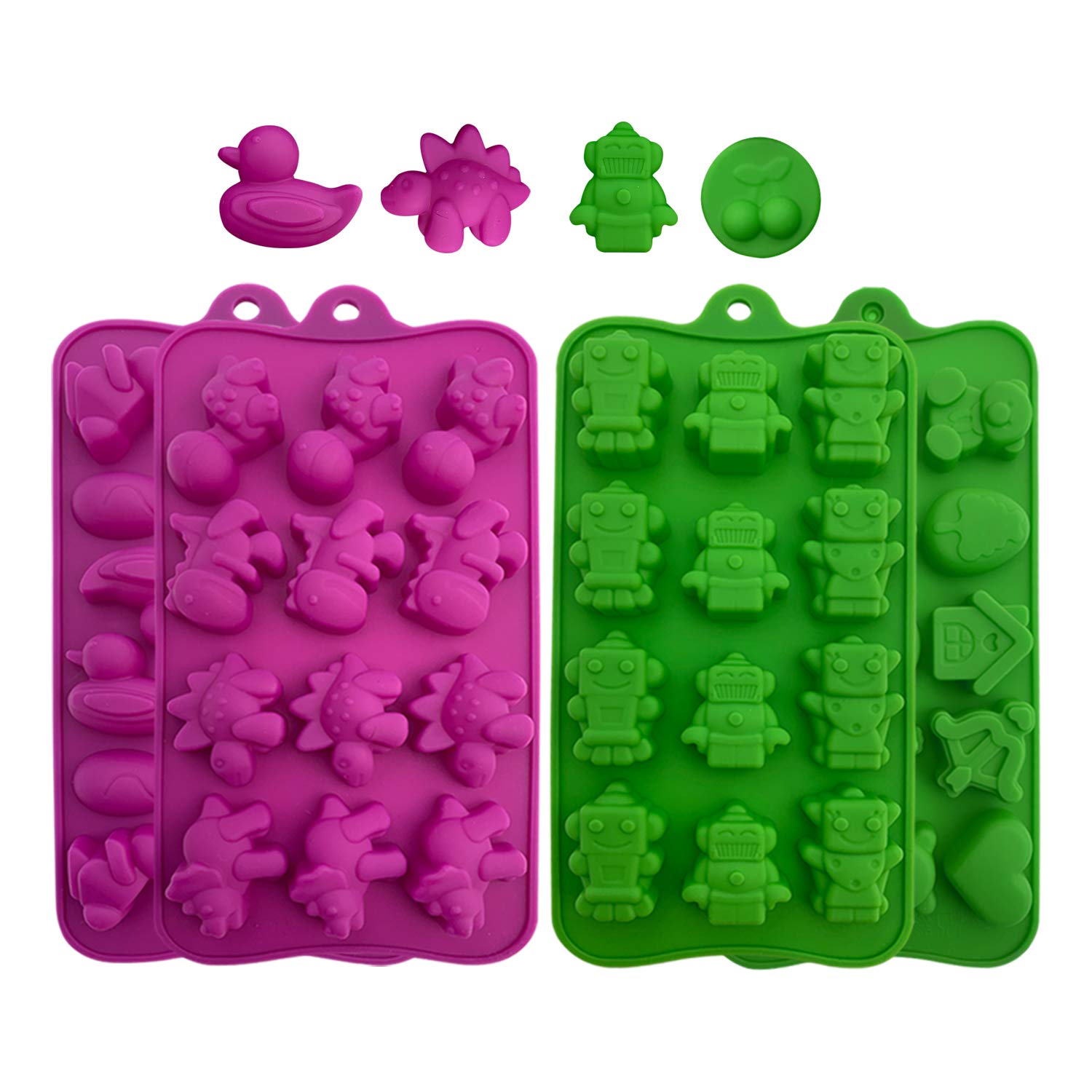 4 Pcs Small Silicone Gummy Bear Candy Molds - Non-Stick, Assorted Designs (Robots, Ducks, Mini Dinosaurs) for DIY Gummies, Cake Toppers, Chocolate & Candy Making - Perfect for Birthday Parties, Baking Decorations & Kids Snacks
