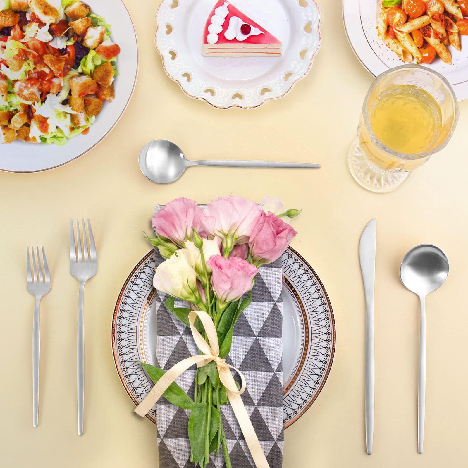 LAZAHOME 40-Piece Stainless Steel Silverware Set for 8 - Includes Spoons, Forks & Knives - Satin Polished Finish, Dishwasher Safe - Perfect for Dinner Parties, Weddings & Everyday Dining