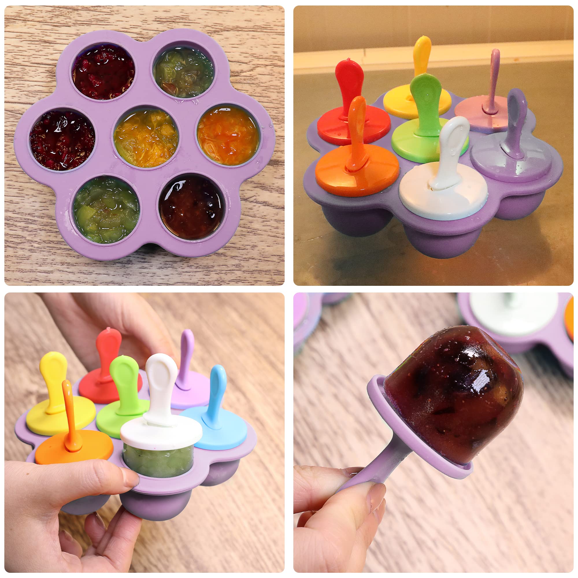 7-Cavity Silicone Popsicle Molds with Colorful Sticks - Non-Stick DIY Ice Cream, Egg Bite & Cake Molds - BPA-Free Food Grade Storage Containers (Purple) | Perfect for Summer Treats, Kids Snacks & Party Desserts