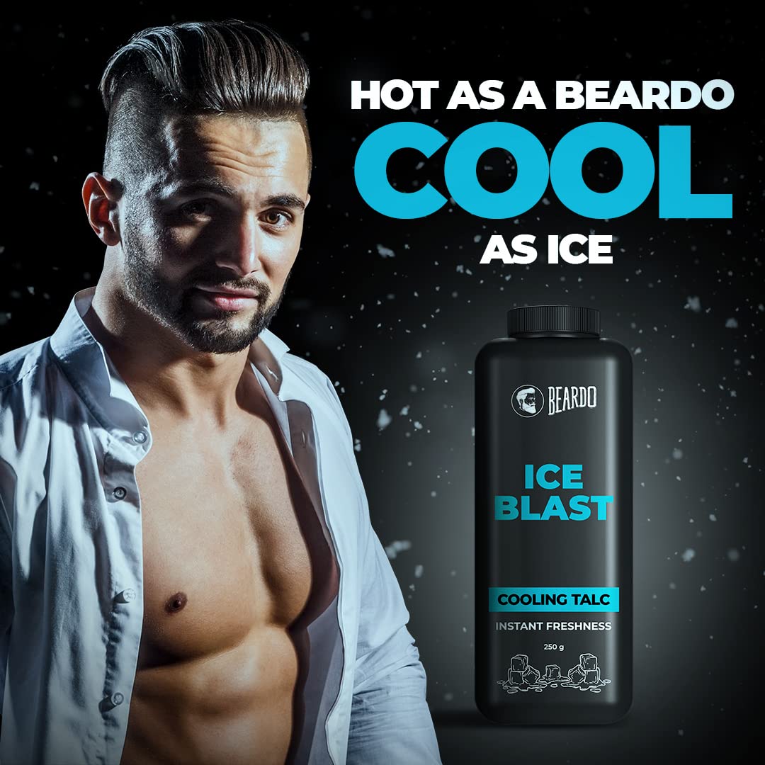 Beardo Ice Blast Cooling Talcum Powder for Men - 250g | Menthol Infused Instant Cooling Body Powder with Aloe Vera & Vitamin E | Perfect for Gym, Travel & Hot Weather Relief