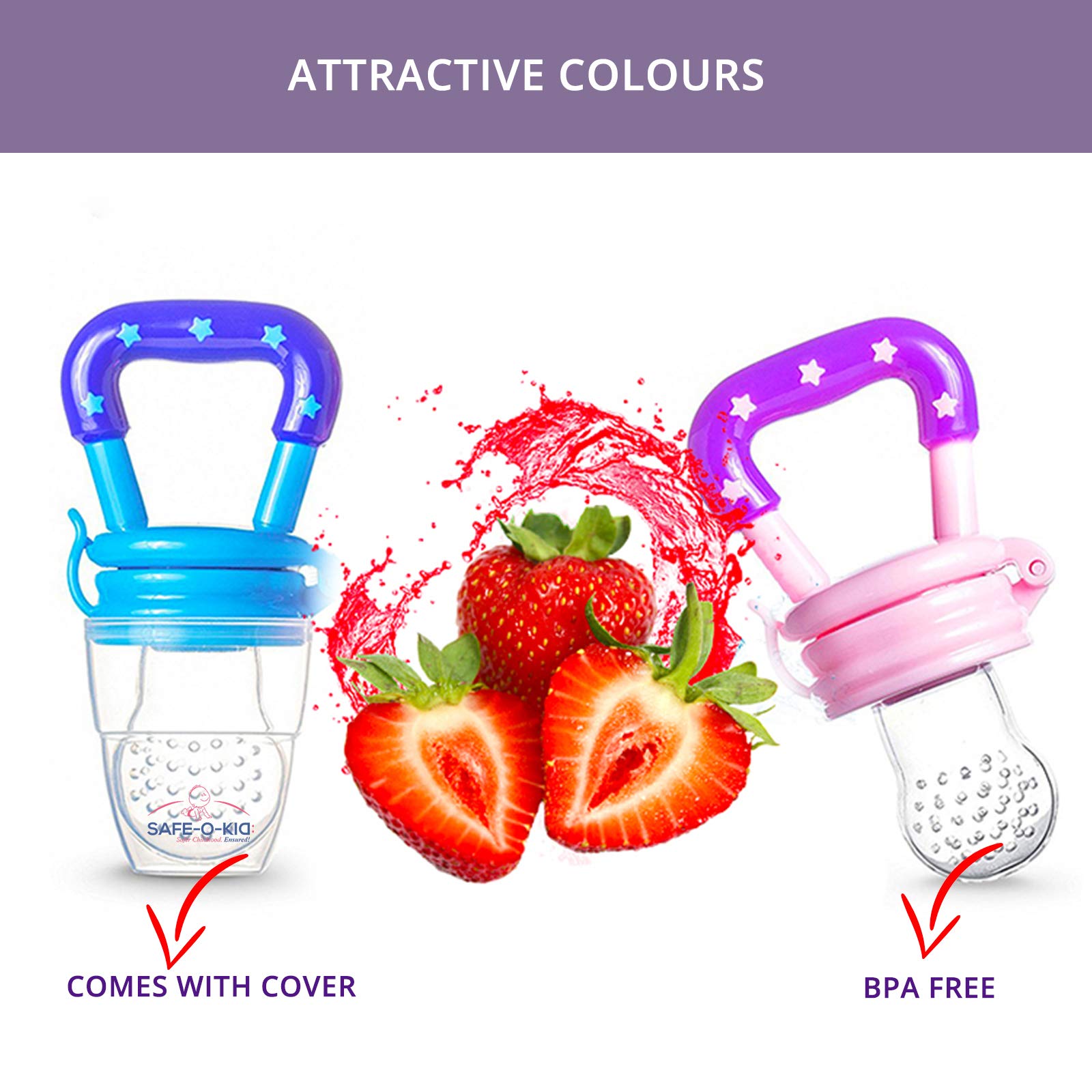 Safe-O-Kid® BPA-Free Baby Food Feeder - Non-Toxic Silicone Feeder for Fresh Fruits, Vegetables & Snacks - Perfect for Babies & Toddlers (Pink) - Great for Teething Relief & Introducing Solid Foods