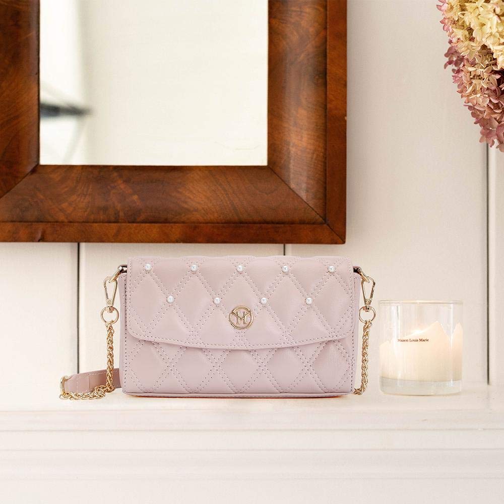 VICTORIA HYDE Women's Leather Quilted Crossbody Purse Clutch Handbag - Pearl Envelope Bag for Travel, Date Night & Special Occasions