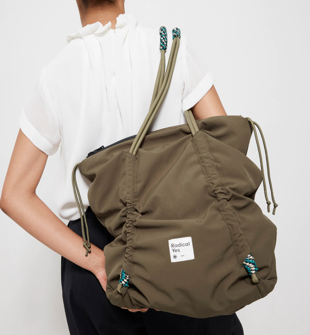Eco-Friendly Reframe Ruched Recycled Nylon Tote Bag - Olive Green | Sustainable Fashion Accessory for Work, Travel & Shopping