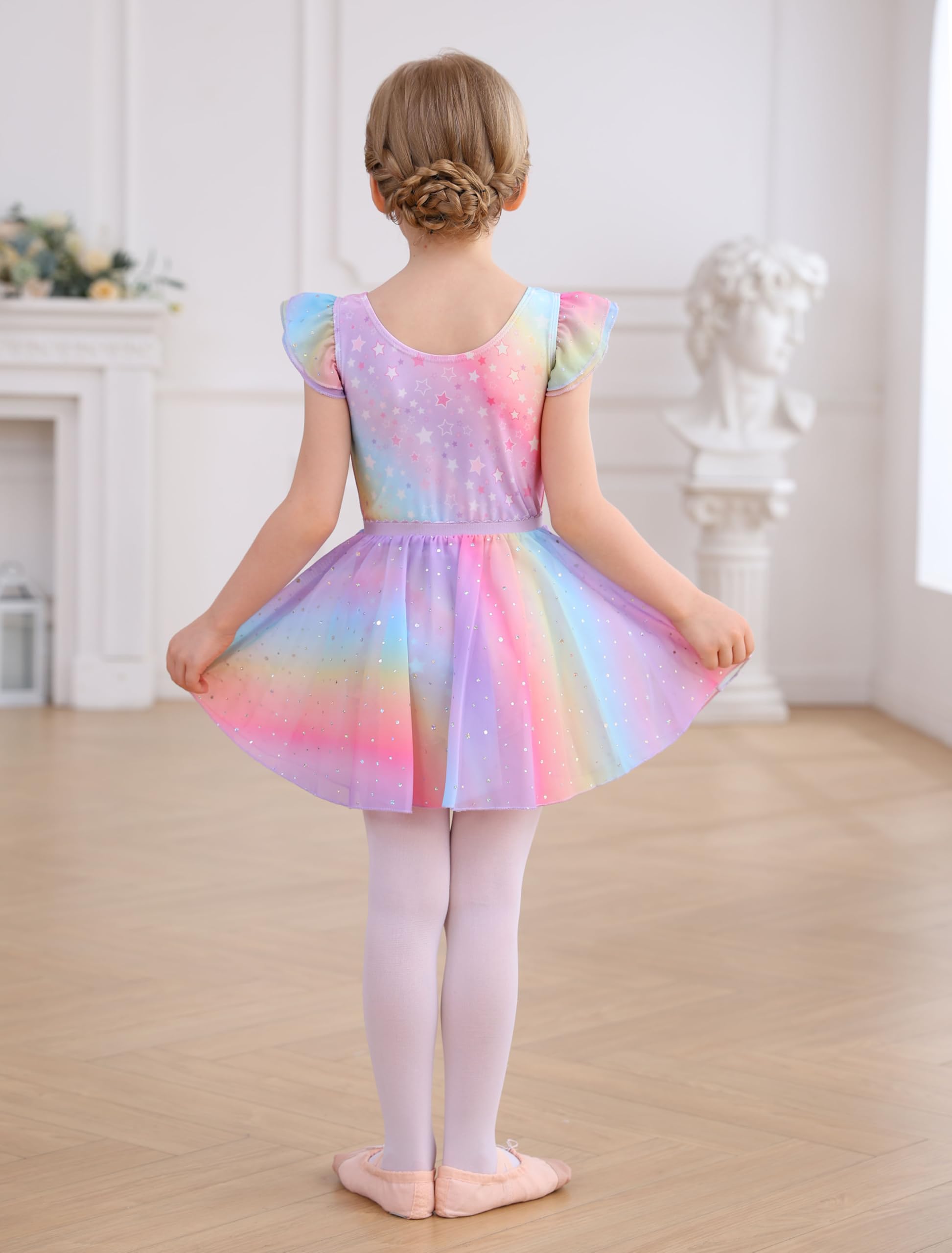 Toddler Girls Ballet Leotard with Swallowtail Tutu Skirt & Flutter Sleeves - MDNMD Dance Dress for Ballet Class, Recital, and Performance