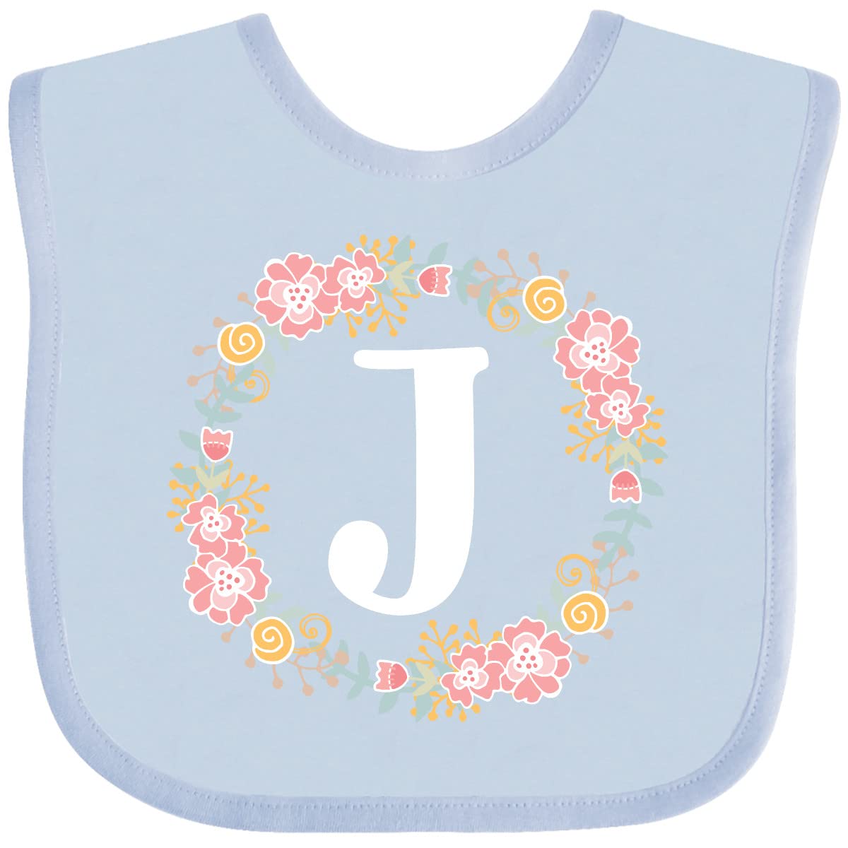Inktastic Monogram Letter J Floral Rose Wreath Baby Bib - Soft Cotton Drool Bib for Newborns & Infants - Perfect for Feeding, Teething, and Photo Shoots