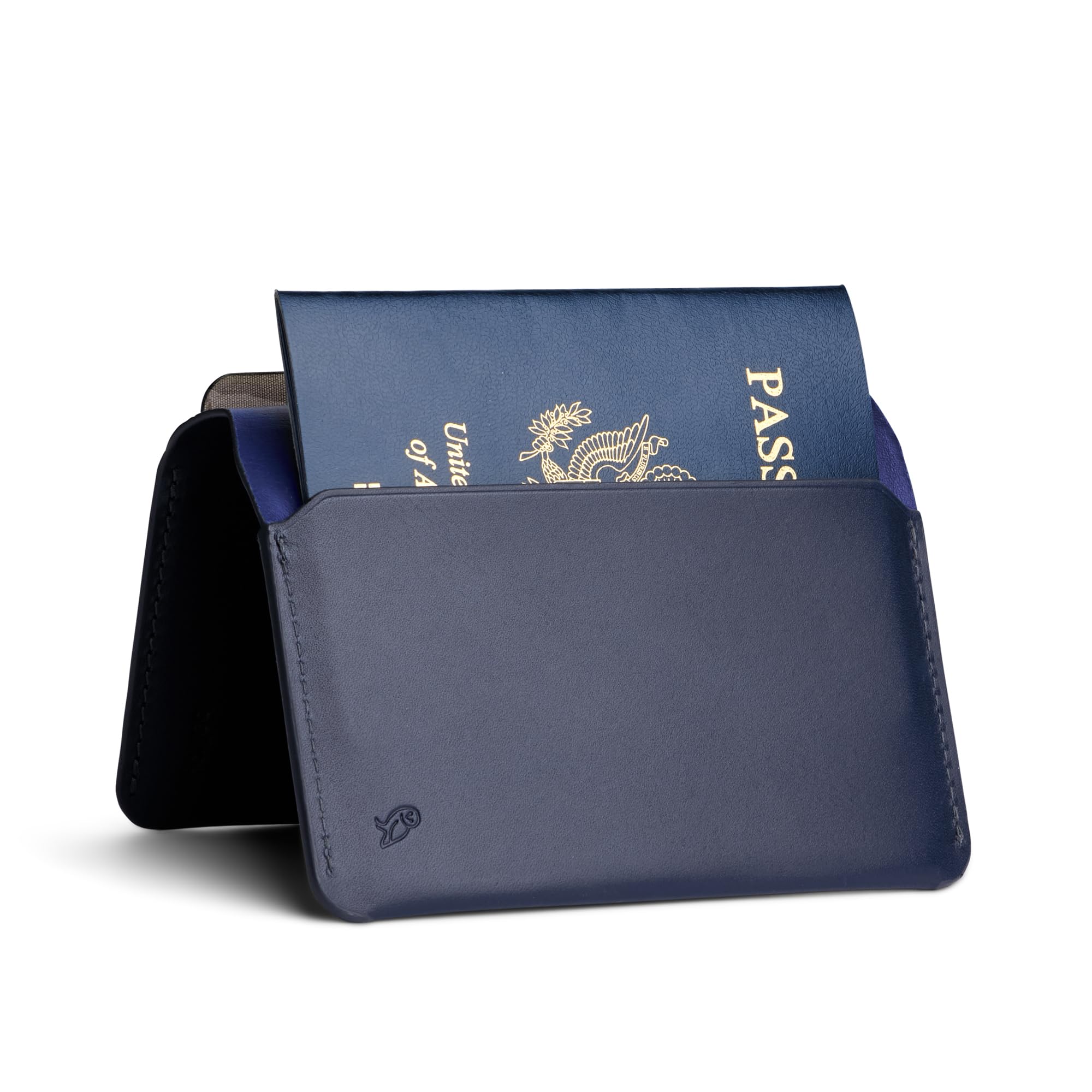 Bellroy Slimline Passport Cover - RFID Blocking Travel Wallet with Card Slots & Cash Pocket | Navy Blue Leather Document Holder for International Trips & Business Travel