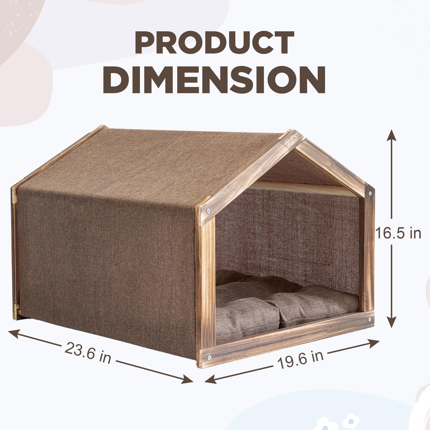 Wooden Frame Dog House for Small Dogs & Cats - Indoor Pet House with Soft Fabric Cushion (Brown) | Perfect for Living Room, Bedroom & Patio Use