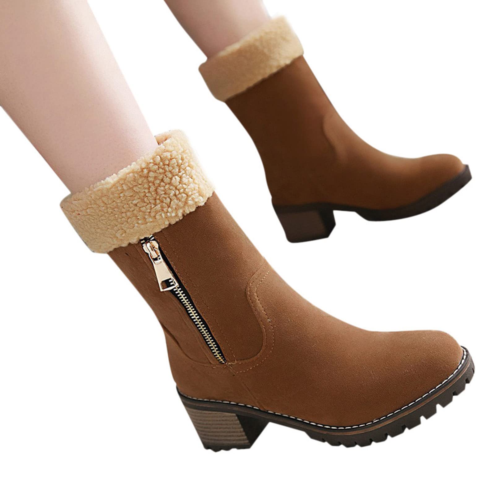 Women's Waterproof Insulated Snow Boots - Non-Slip Mid-Calf Winter Boots with Furry Lining, Shiny Leather Rain Boots & Chunky Heel | Warm Ankle Booties for Snowy Weather, Outdoor Activities & Winter Fashion
