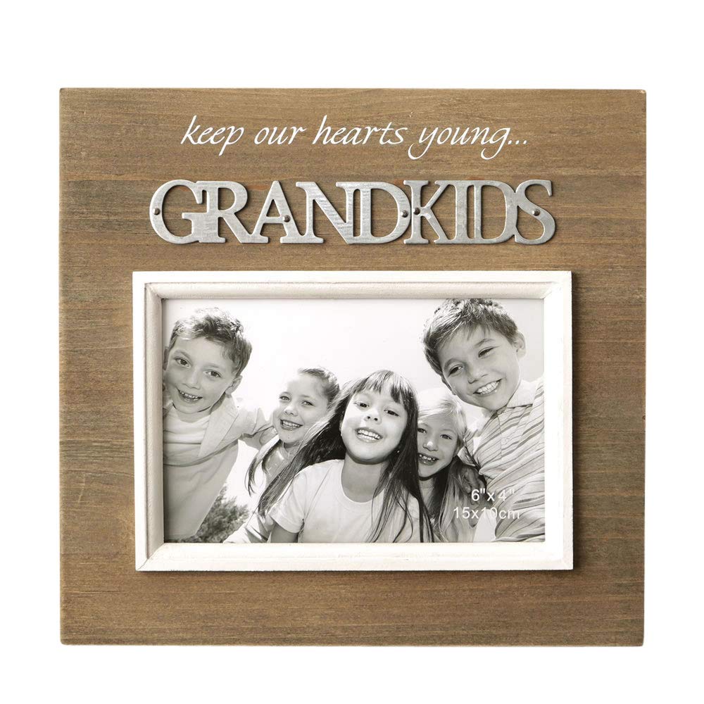 FASHIONCRAFT Grandkids Keep Our Hearts Young 4x6 Wooden Picture Frame - Perfect for Displaying Family Photos on Shelves, Desks, and Wall Decor