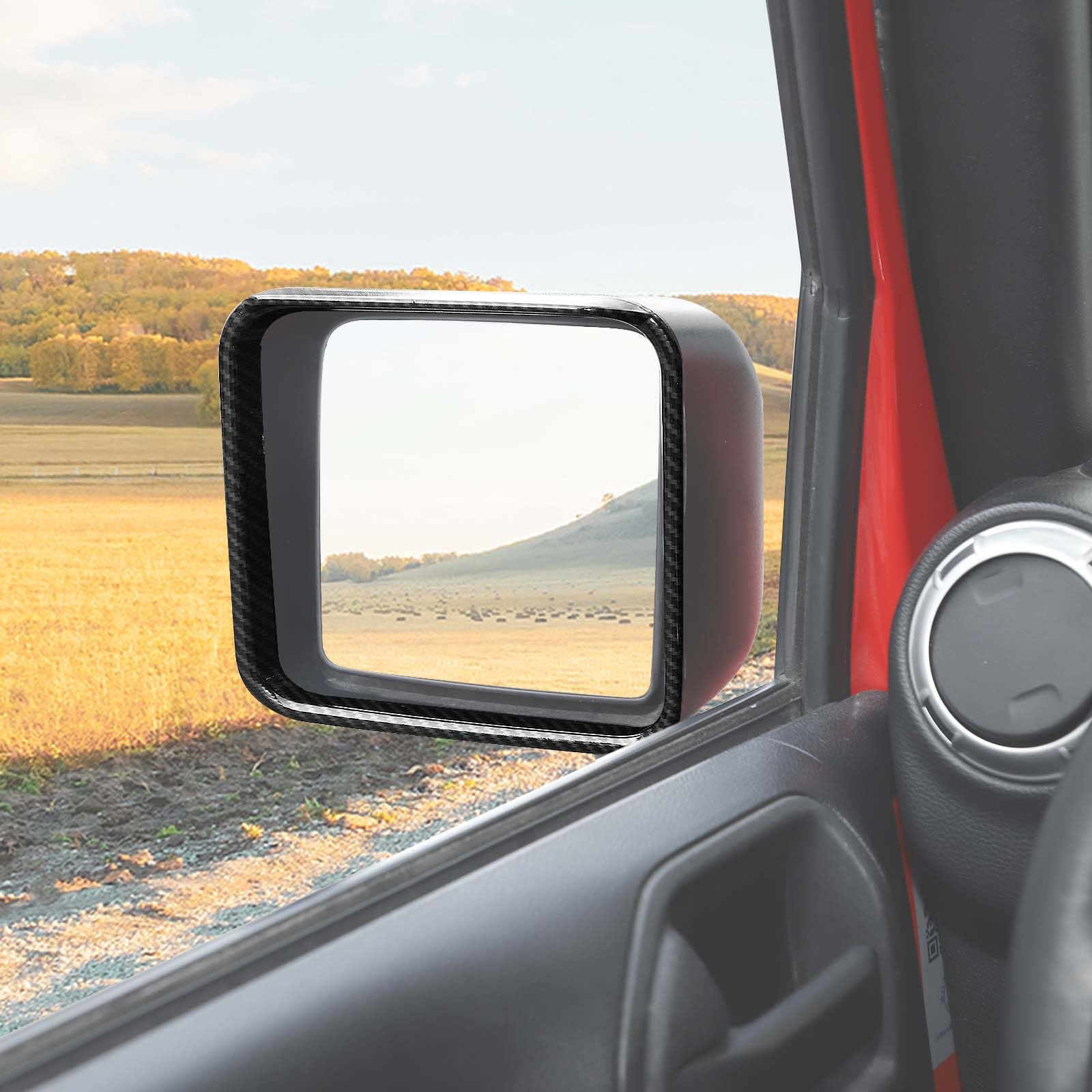 Jeep Wrangler JK JKU Side Mirror Visor Cover (2007-2017) - Carbon Fiber Grain Eyebrow Trim Guard - Black Exterior Accessories (2-Piece Set) for Off-Road Protection & Style Enhancement